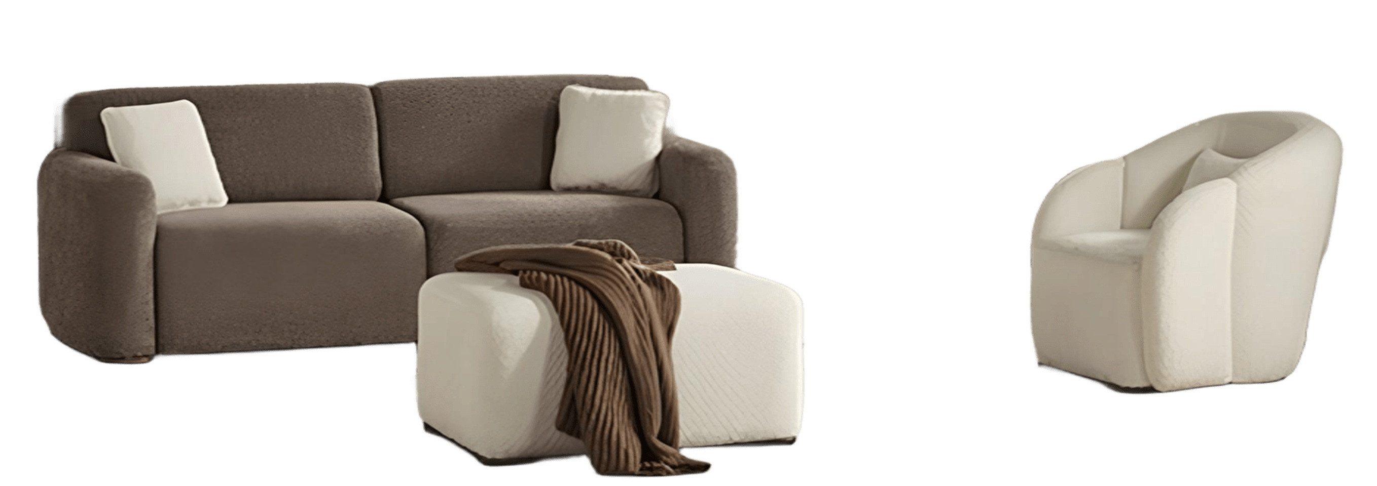 Xlmoebel Sessel Stilvolle Sofagarnitur in Grau-Weiß mit Puff und Sessel (Sofa 3 Sitzer + Puff + Sessel), Hergestellt in Europa