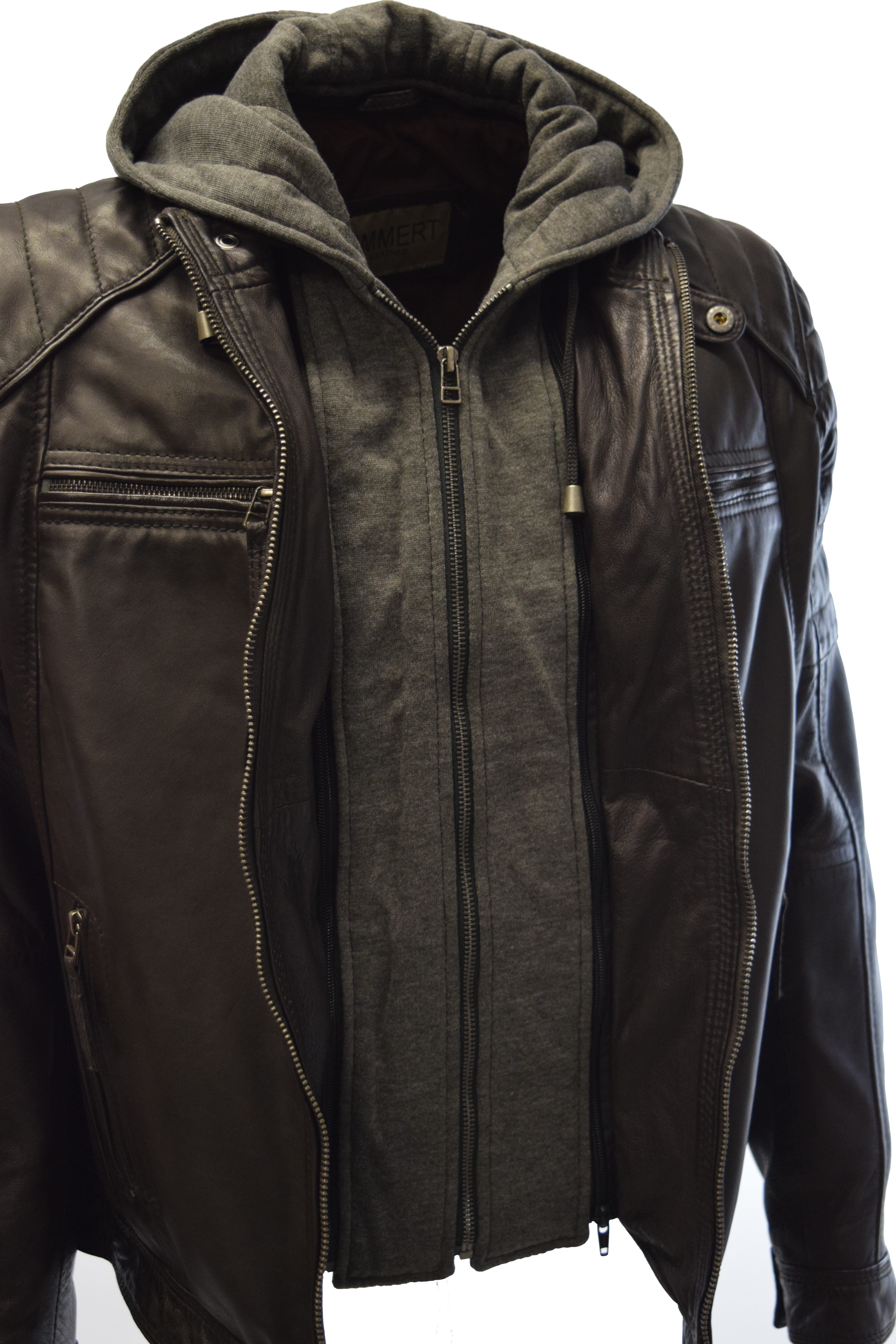 Zimmert Leather Lederjacke Carlo mit abnehmbarer Kapuze, Cognac, Schwarz, Dunkelbraun