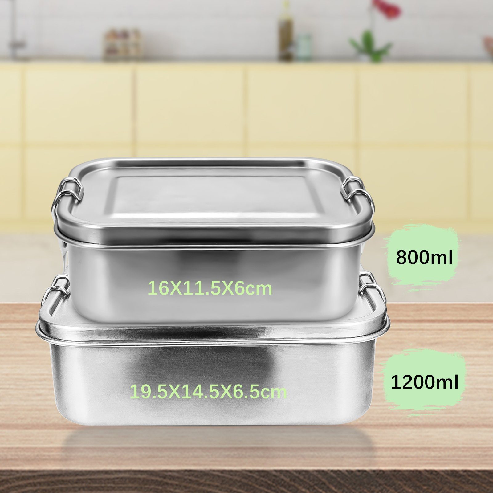 Gimisgu Lunchbox 800-1400ml Brotdose 800+1200ml Edelstahl Büro Thermo Silber edelstahl Dicht Lunchbox