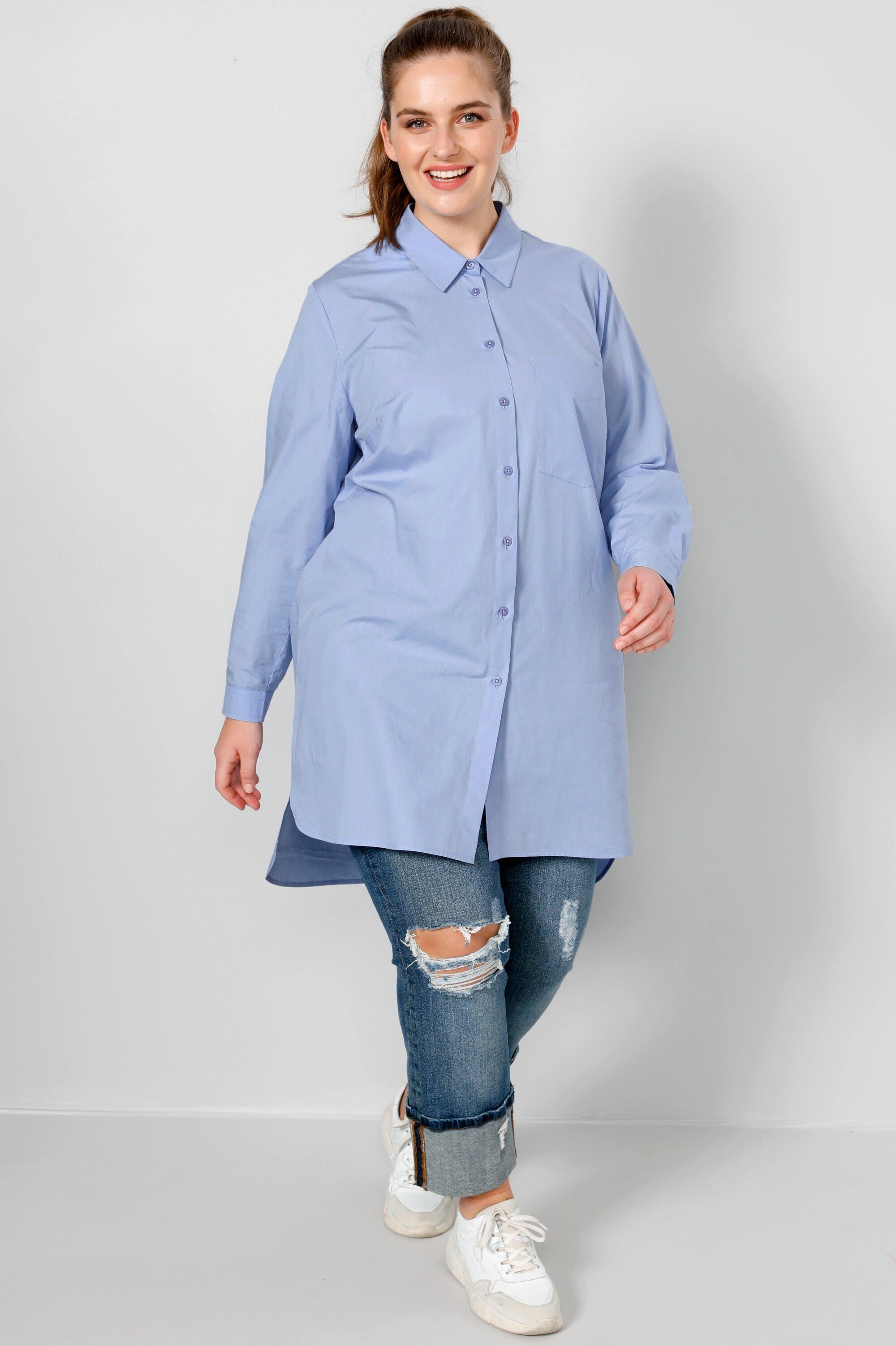 Sara Lindholm Longbluse Longbluse A-Line Hemdkragen Langarm