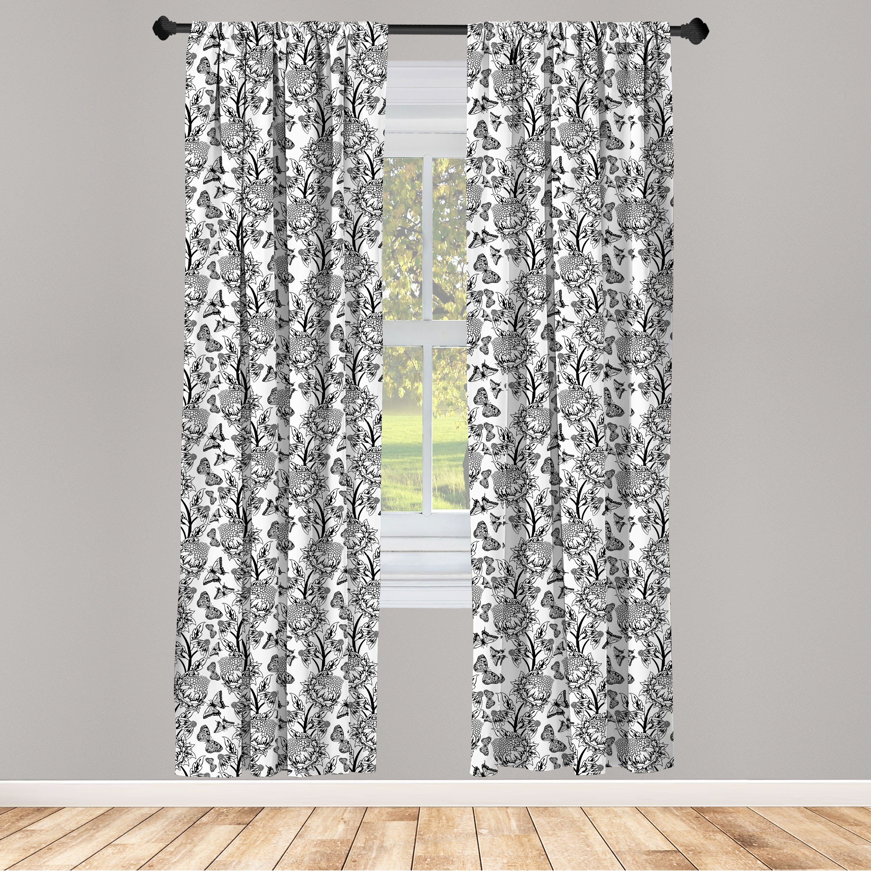 Vorhang Abakuhaus, Schwarz und Wohnzimmer Schlafzimmer Gardine Microfaser, Design für weiß Dekor, ornamental Floral