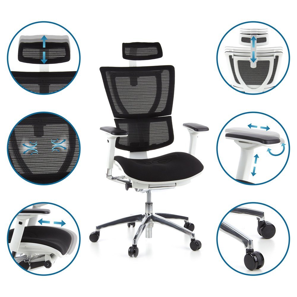 ergonomisch (1 Bürostuhl hjh Drehstuhl SLIM Luxus OFFICE ERGOHUMAN Chefsessel St), Schwarz/Weiß Stoff
