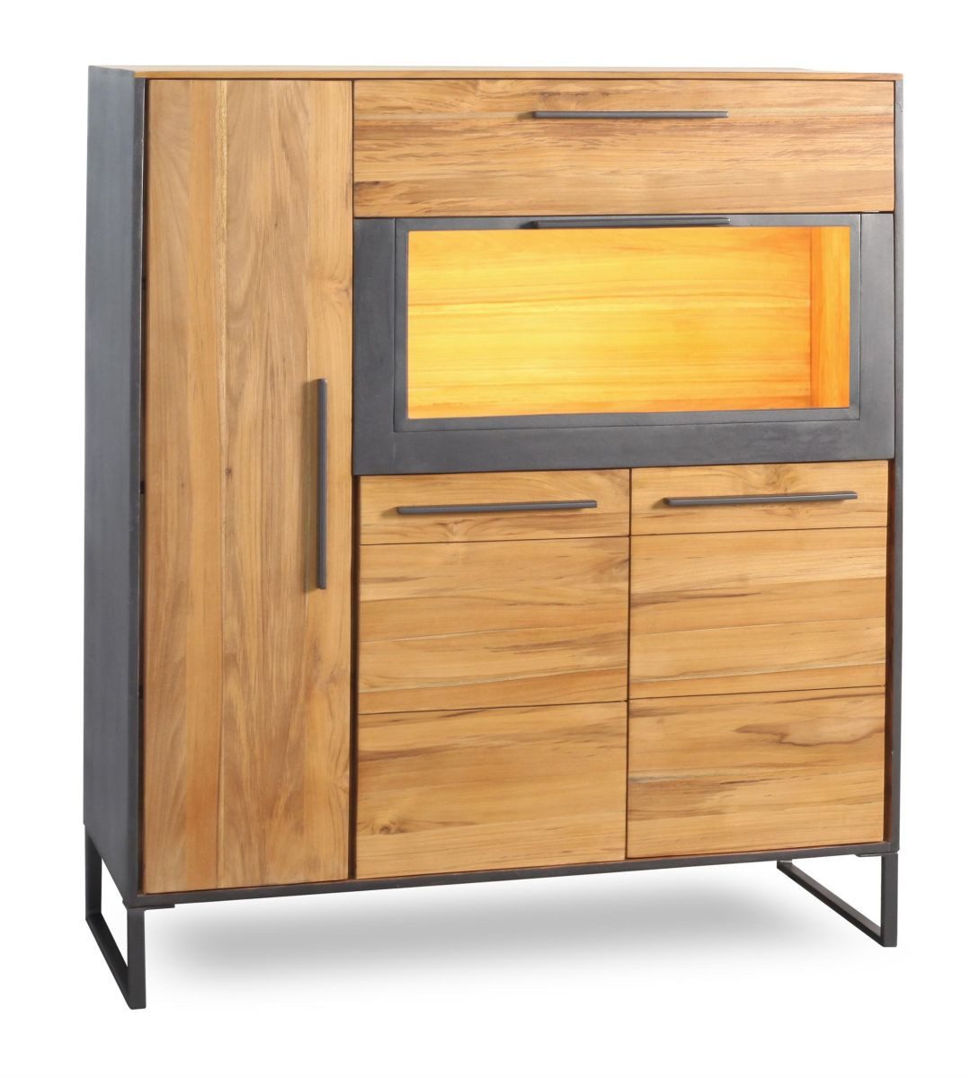 WOLF MÖBEL Sideboard (118x40x133), BANDUNG Highboard 3 Türen / 1 Schublade / 1 Ablage / Licht