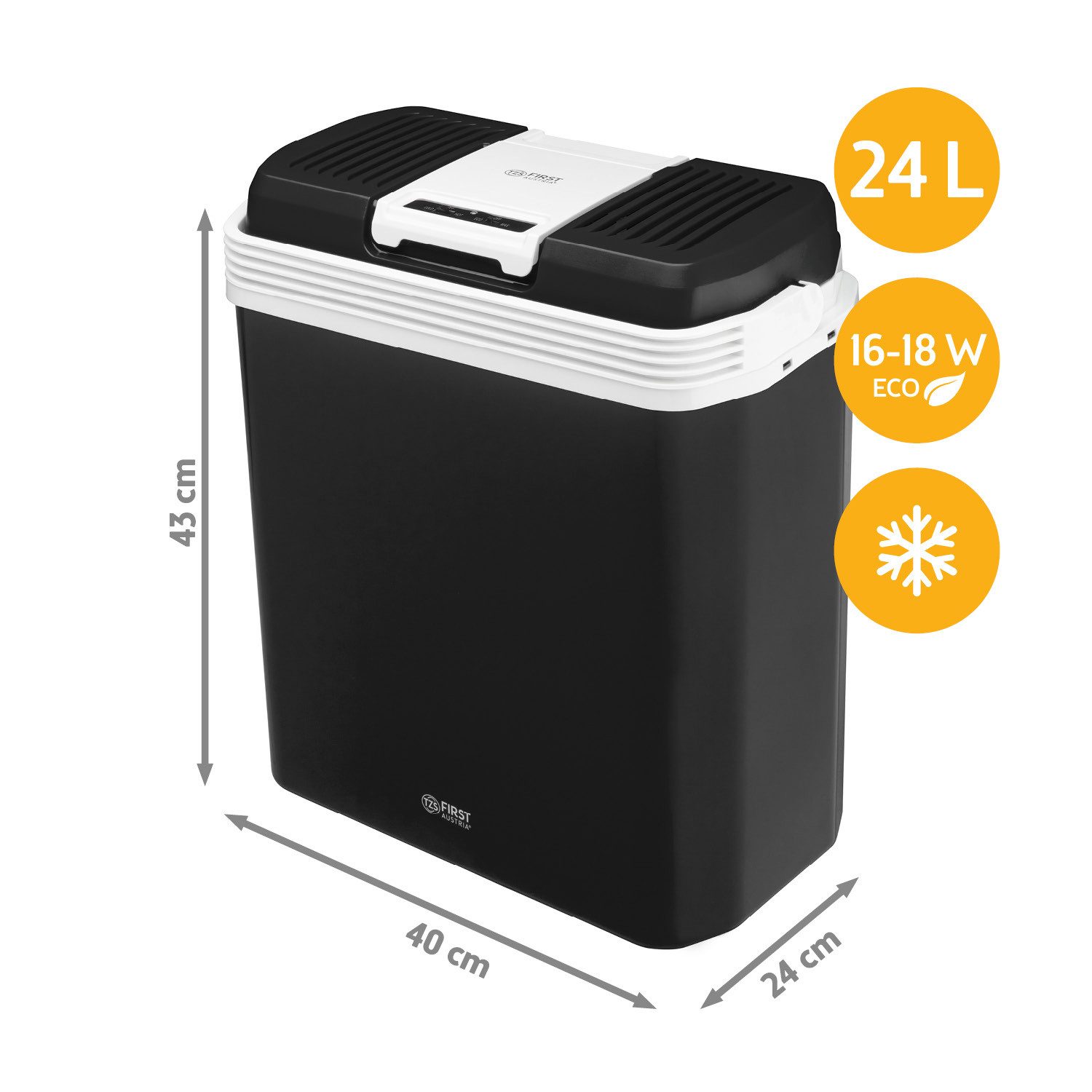 TZS FIRST AUSTRIA Elektrische Kühlbox 24L, Kühlbox, 12V /230V Anschluss, 12-V-Stecker fürs Auto, für Camping, Festivals, Reisen, mit Kühl- und Warmhaltefunktion