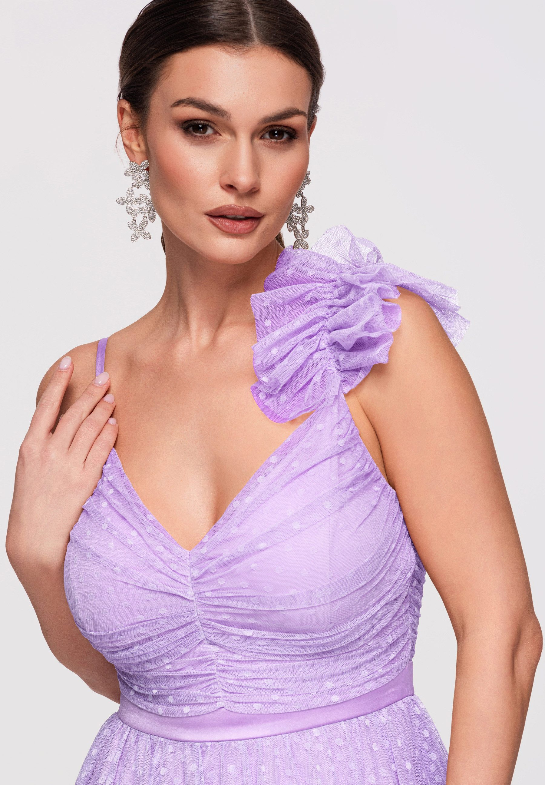 OMBRE Abendkleid Damen Midi Cocktailkleid mit V-Ausschnitt Violett S (kein Set, 1-tlg) in Unifarbe