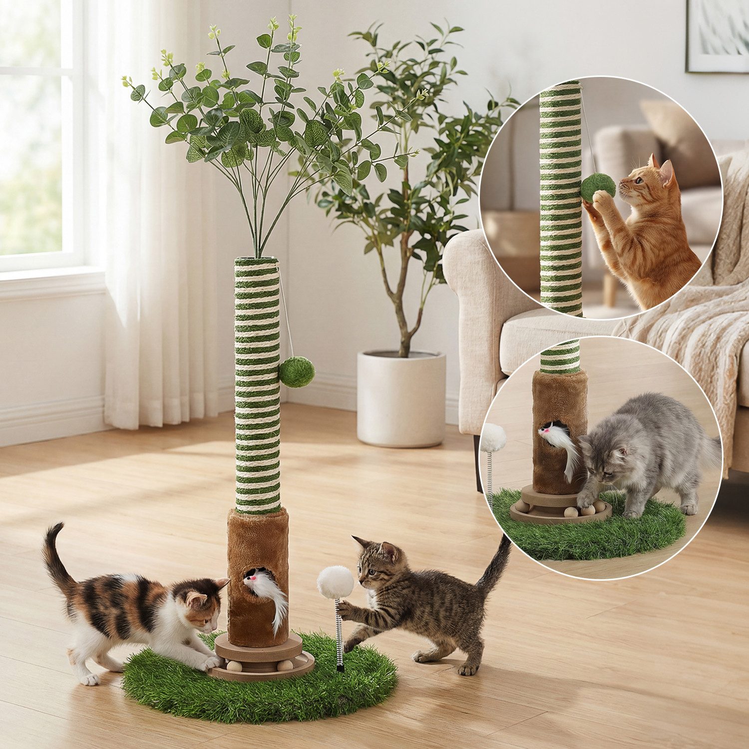 oyajia Kratzbaum Kratzstamm mit Holzkugel-Katzenspielzeug, für Kätzchen Erwachsene Katzen