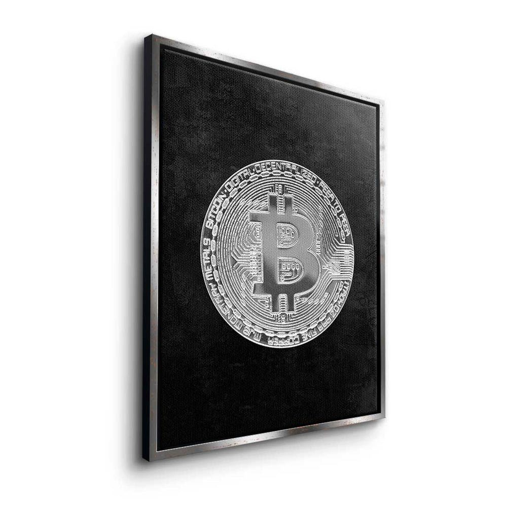 Leinwandbild - - Black - Black - weißer Bitcoin Crypto Leinwandbild Trading Motivation Bitcoin, Premium Rahmen DOTCOMCANVAS®