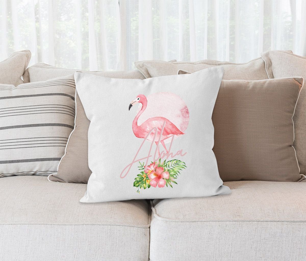 Autiga® quadratisch weiß Paradise Aloha Hummingbird Kissenbezug Dekokissen Autiga Summer Kissen-Hülle Tropical Baumwolle Deko-Kissen Flamingo Jungle