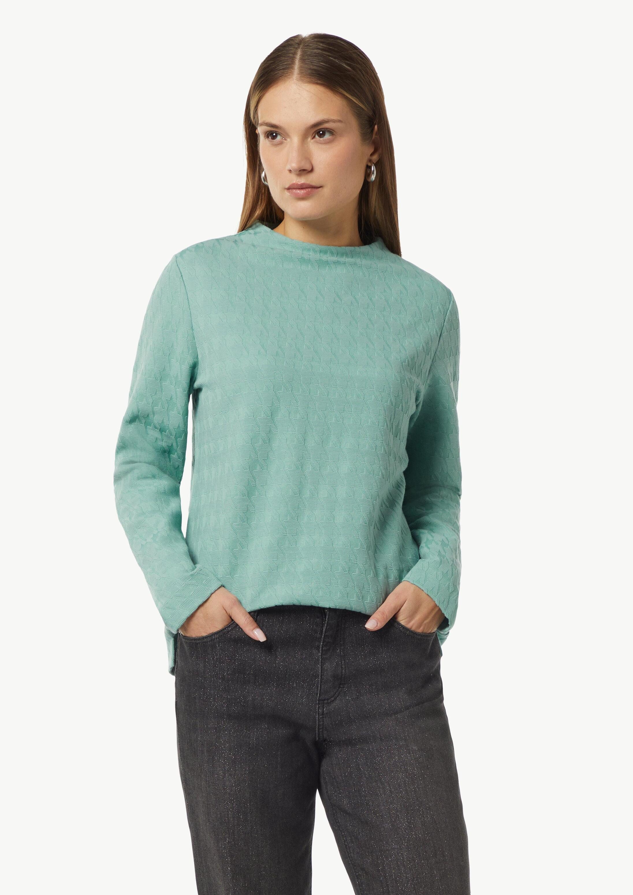comma Sweatshirt Sweatshirt Jerseyshirt mit Hahnentrittmuster und Stehkragen