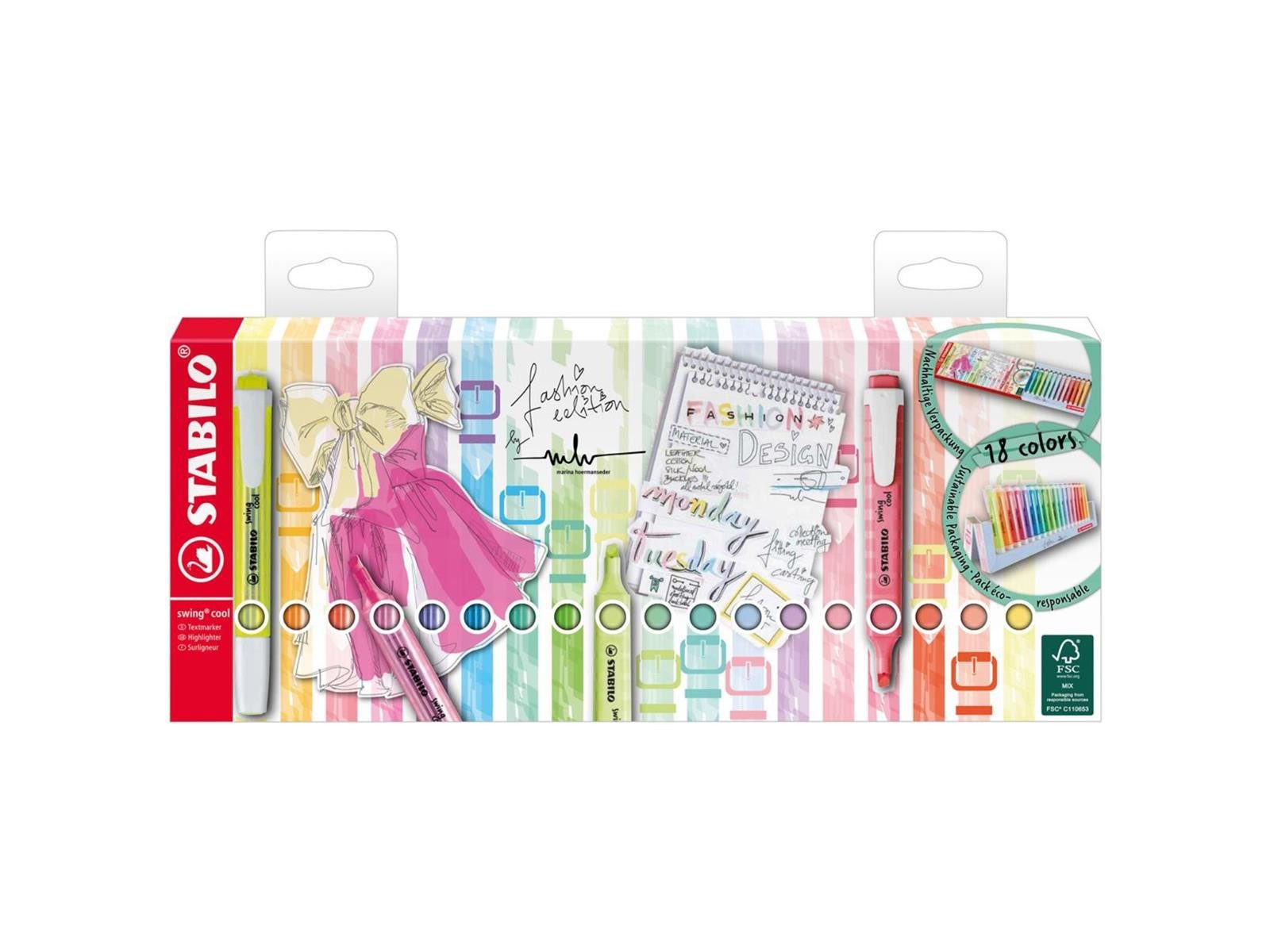 Marker STABILO swing cool Textmarker - 1+4 mm - 18er Tischset
