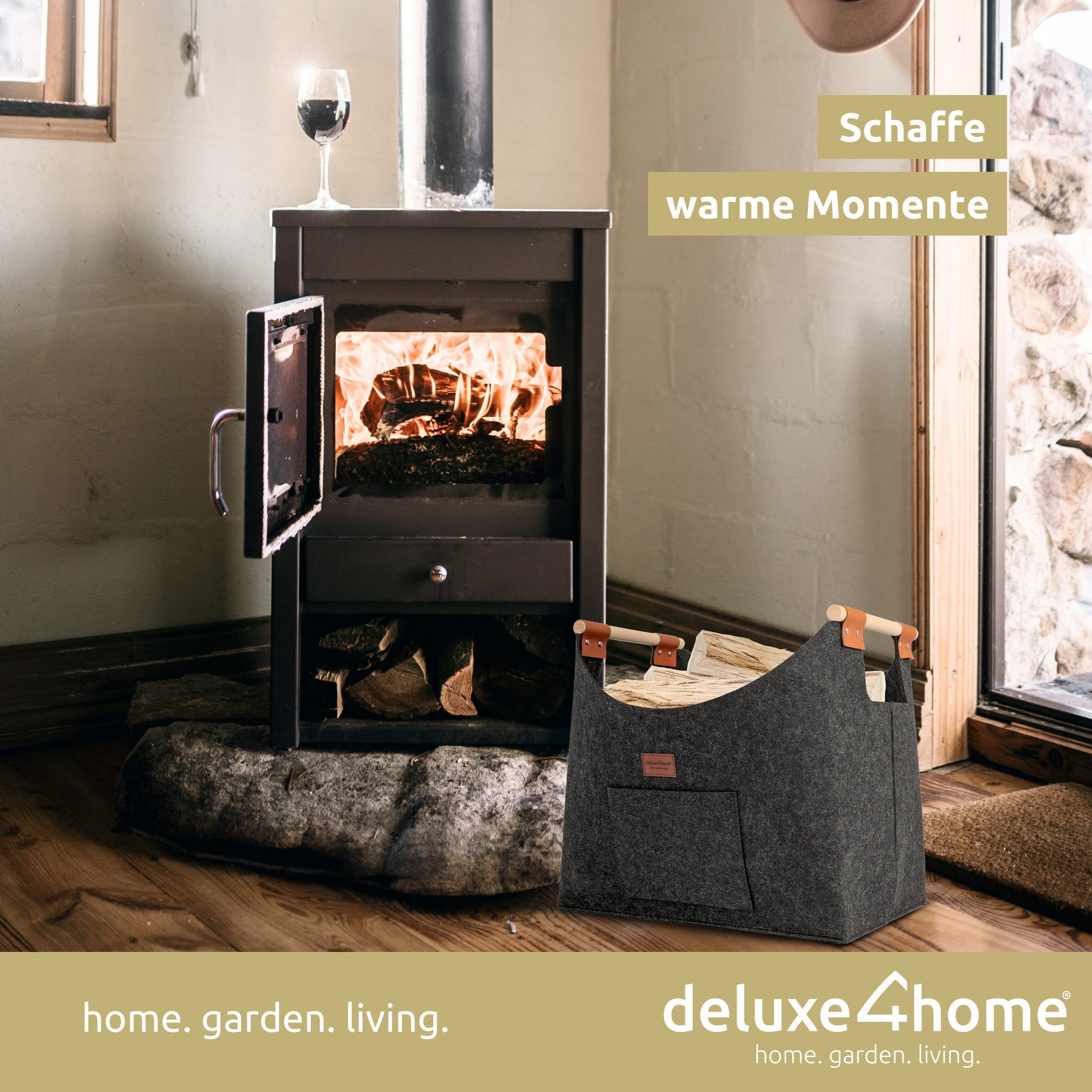 deluxe4home Kaminholzkorb Holzkorb XXL für Kaminholz 57L I Feuerholzkorb au günstig online kaufen