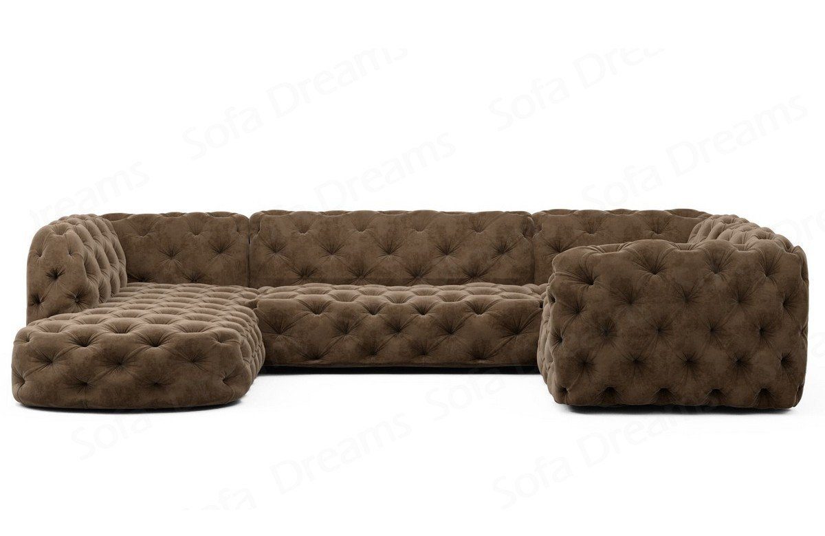 Sofa Dreams Wohnlandschaft Chesterfield Couch Sofa im U Stil Stoff Stoffsofa, Form hellbraun09 Lanzarote Design Couch