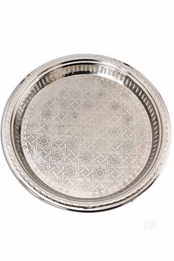 Marrakesch Orient & Mediterran Interior Tablett Orientalisches rundes Tablett Schale aus Metall Atay 50cm groß, Handarbeit
