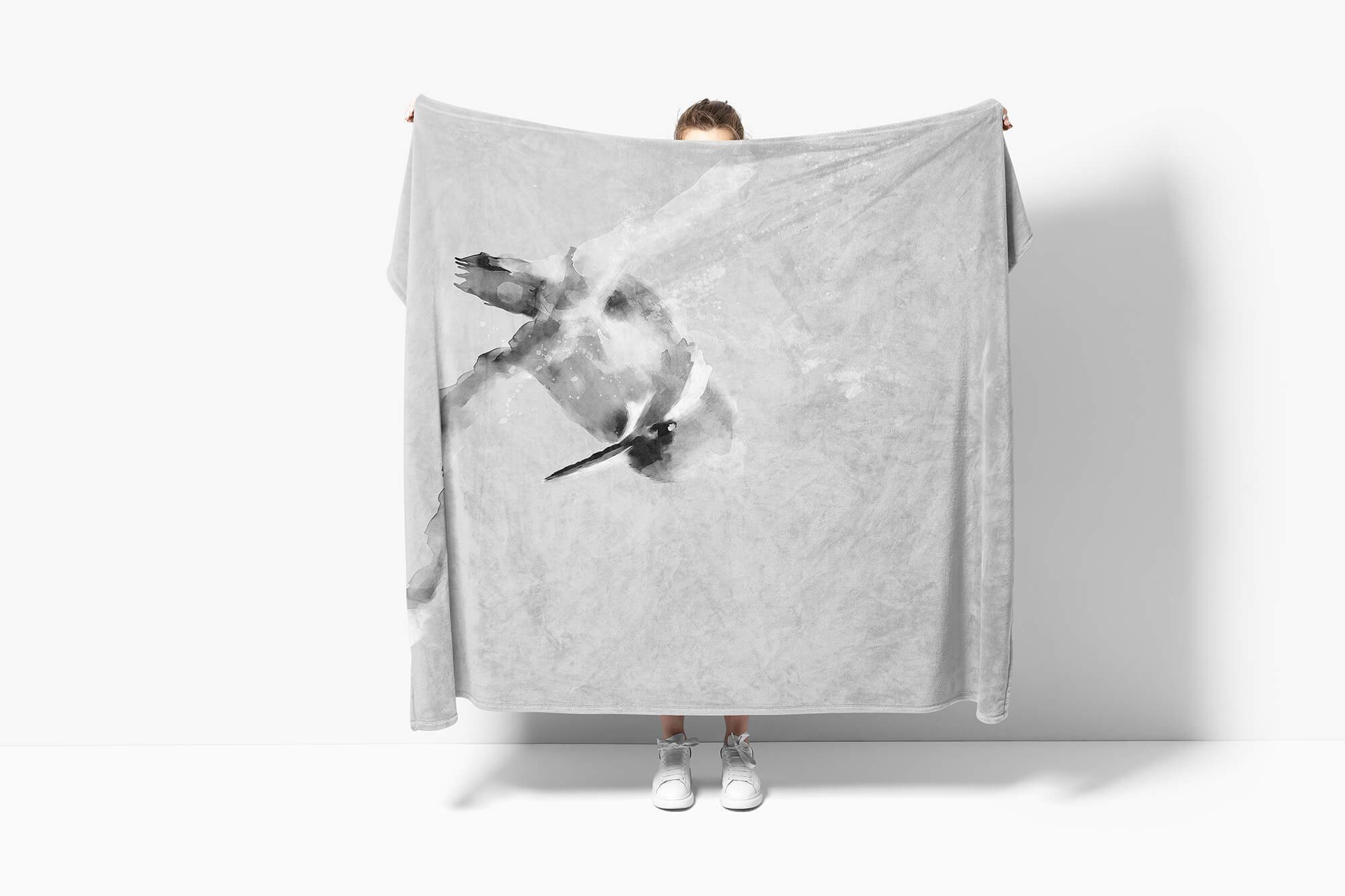 Grau Handtuch Saunatuch Motiv, Kuscheldecke Handtuch Strandhandtuch Sinus Baumwolle-Polyester-Mix (1-St), Art Handtücher Vogel kleiner