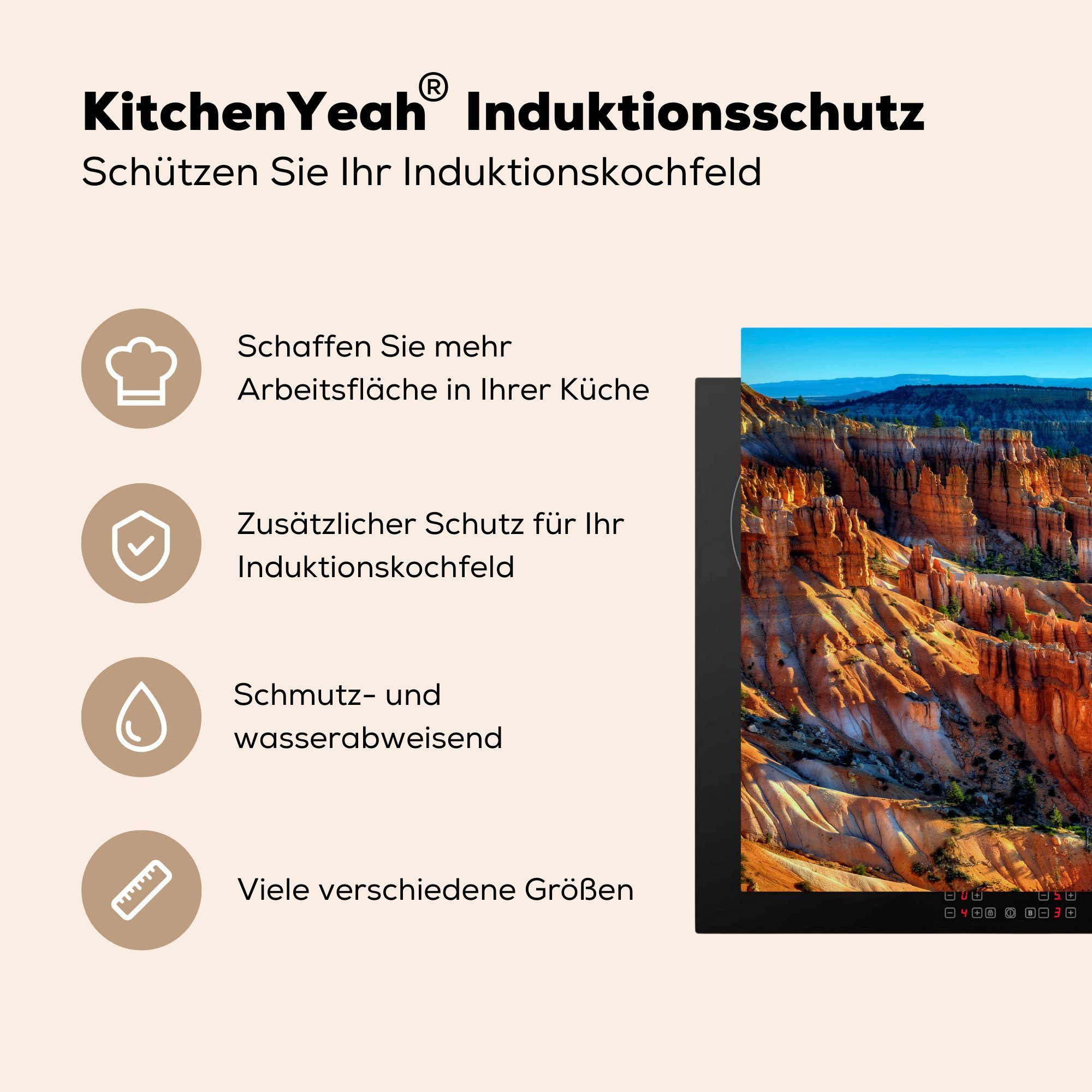 nordamerikanischen cm, Ceranfeldabdeckung Herdblende-/Abdeckplatte Nationalpark Induktionskochfeld küche, Schutz Himmel 81x52 Bryce Blauer die (1 tlg), Canyon, für MuchoWow über Vinyl, dem