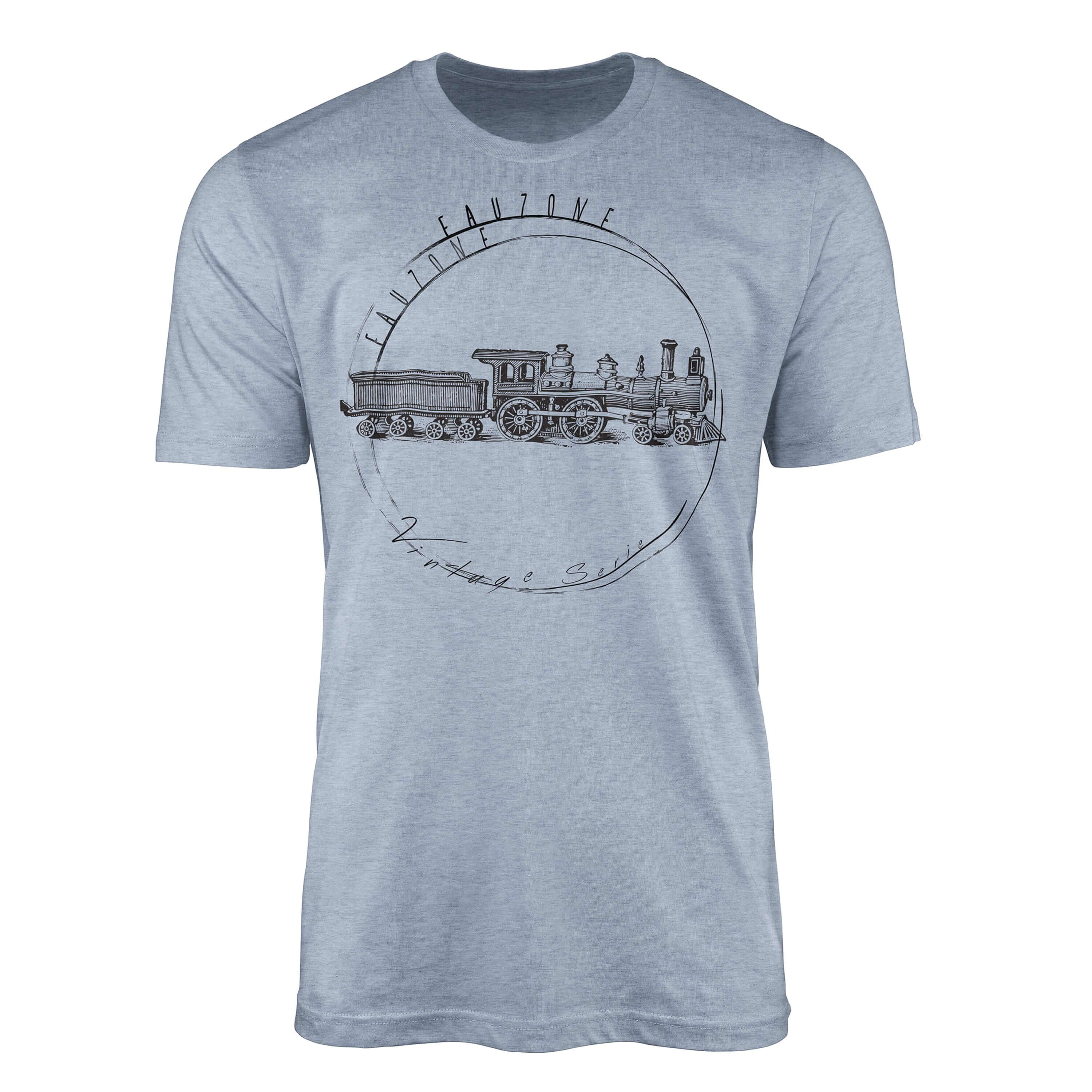 Sinus Art T-Shirt Vintage Herren T-Shirt Lokomotive Stonewash Denim