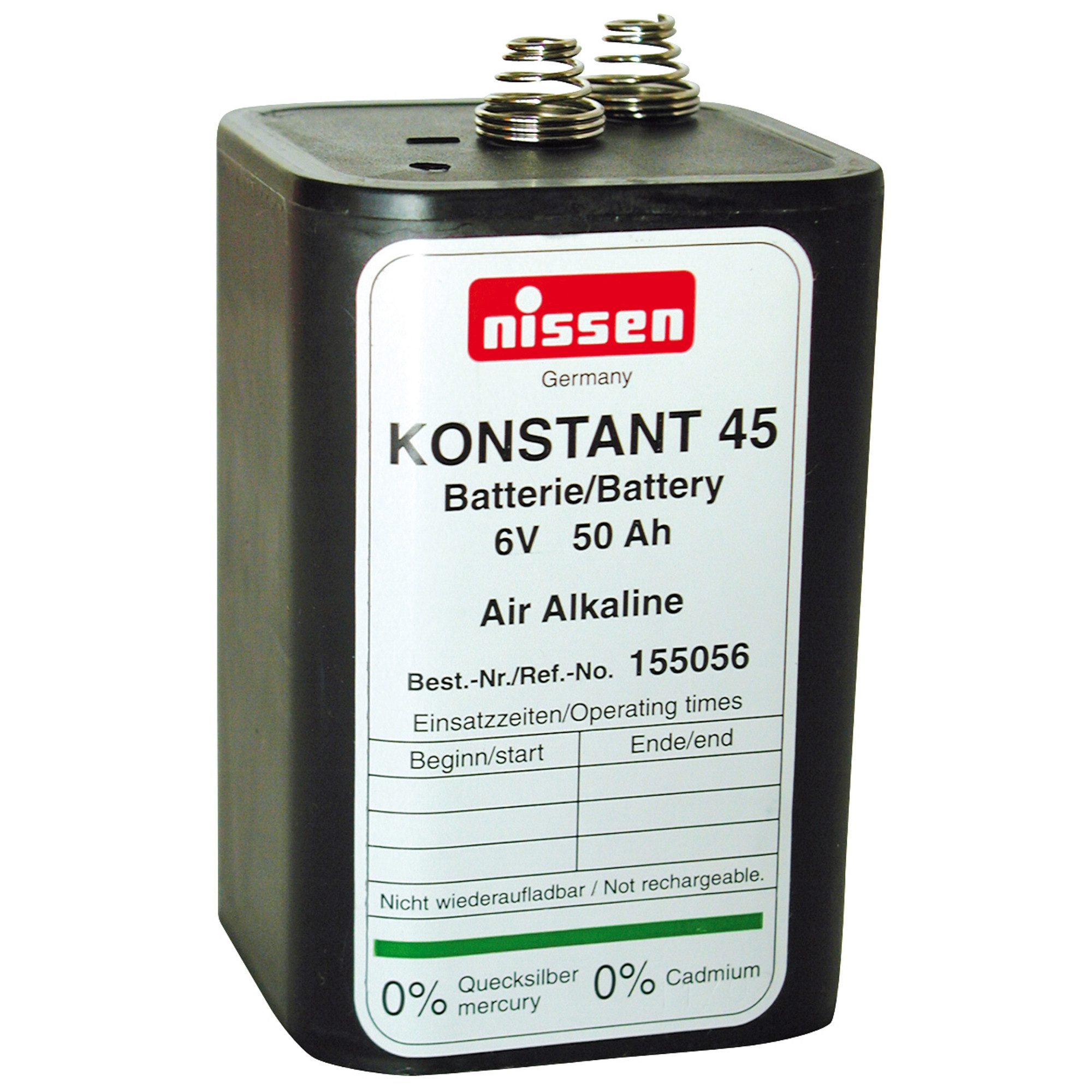 Nissen Nissen Konstant 45, 6V, 45-50Ah Air-Alkaline, Zink-Luft Kältefest bis Batterie