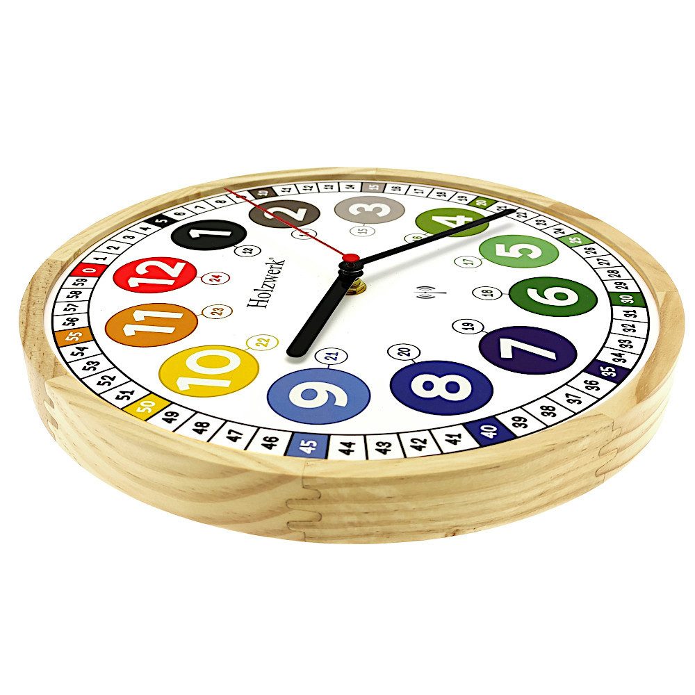 Holzwerk Funkwanduhr MIO & MIA Kinder Lernuhr aus Holz mit bunten Ziffern ( günstig online kaufen