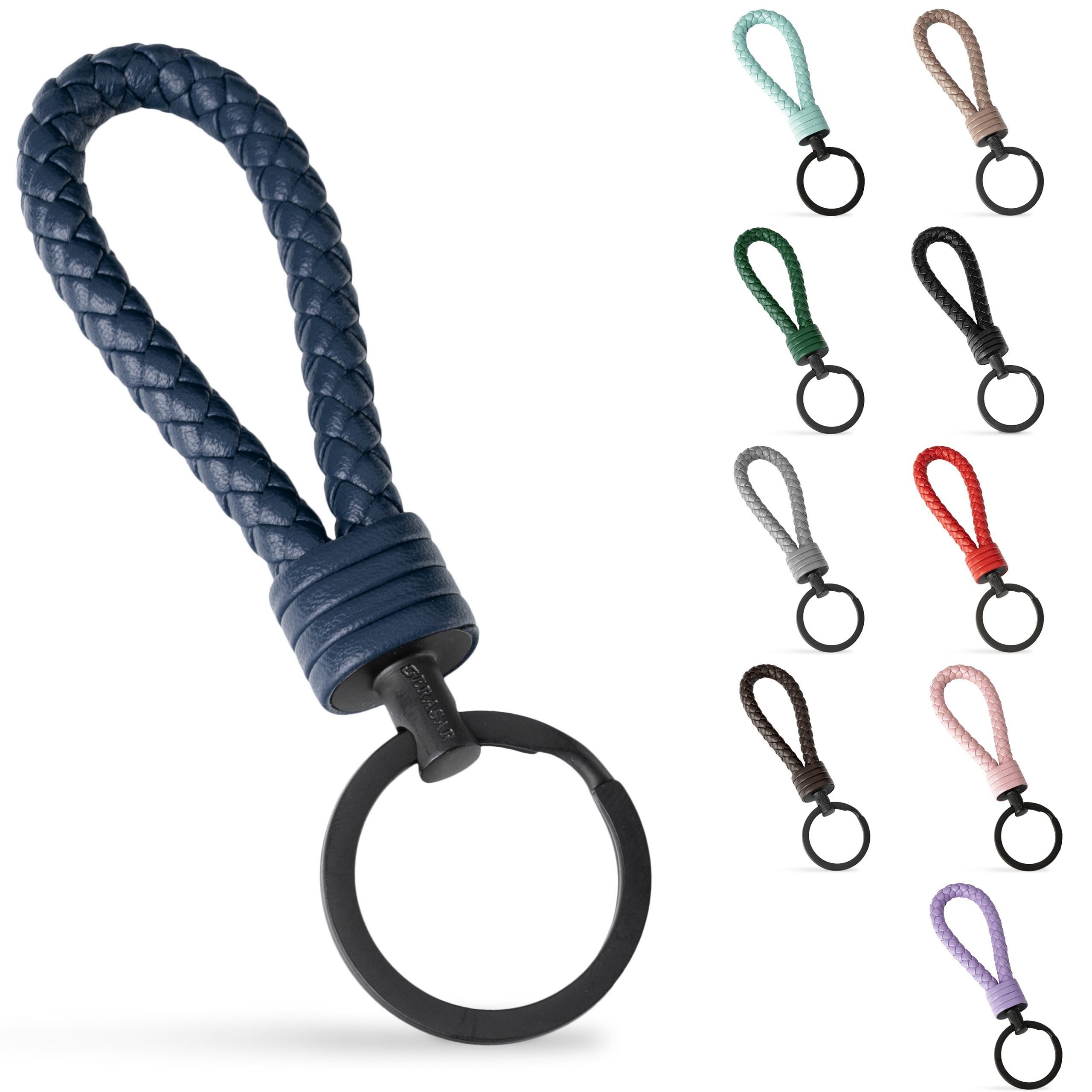 SERASAR Schlüsselanhänger Leder (1-tlg), Blau für Schlüssel Zusatzringe "Strong" kleine Schlüsselanhänger