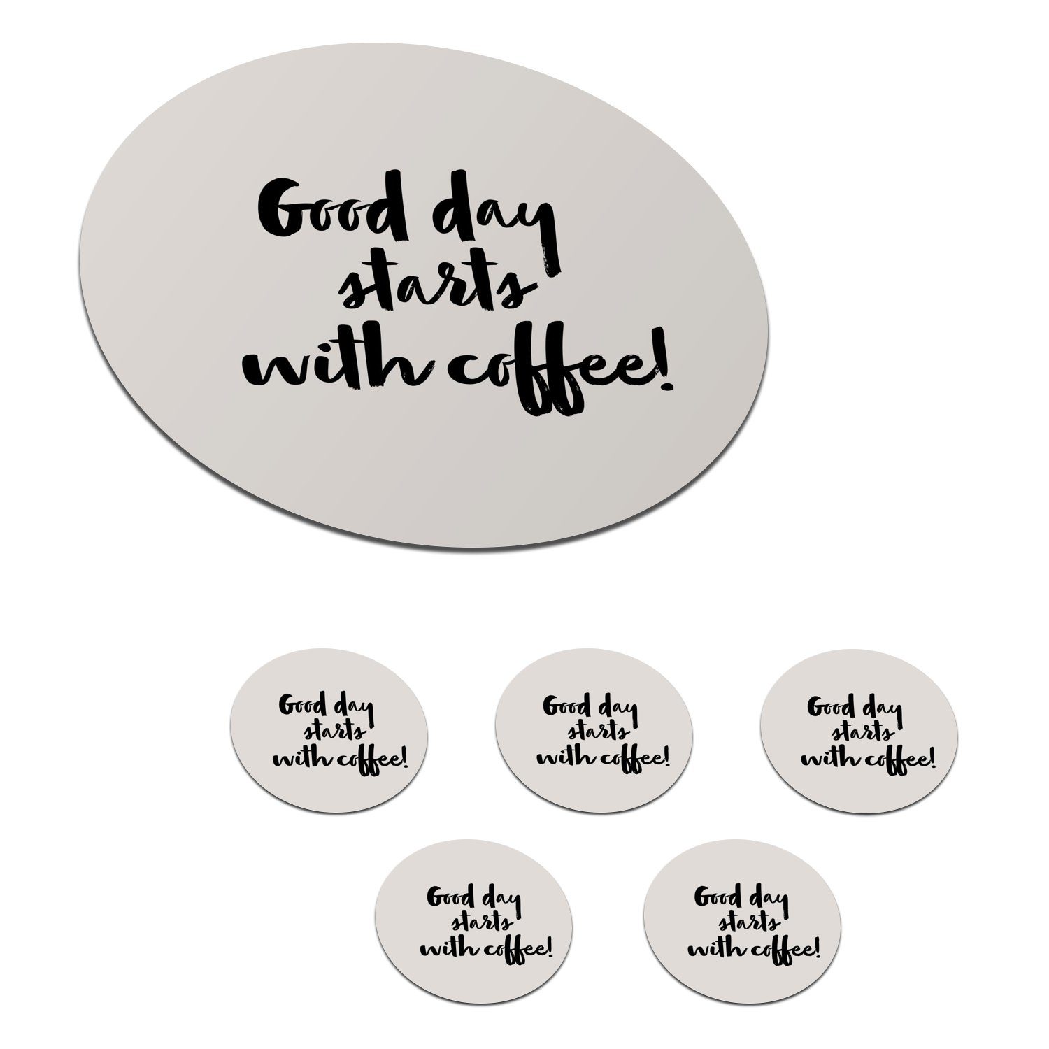 MuchoWow Glasuntersetzer Zitate - Sprichwörter - Kaffee - Ein guter Tag beginnt mit Kaffee!, Zubehör für Gläser, 6-tlg., Getränkeuntersetzer, Tassenuntersetzer, Korkuntersetzer, Tasse, Becher
