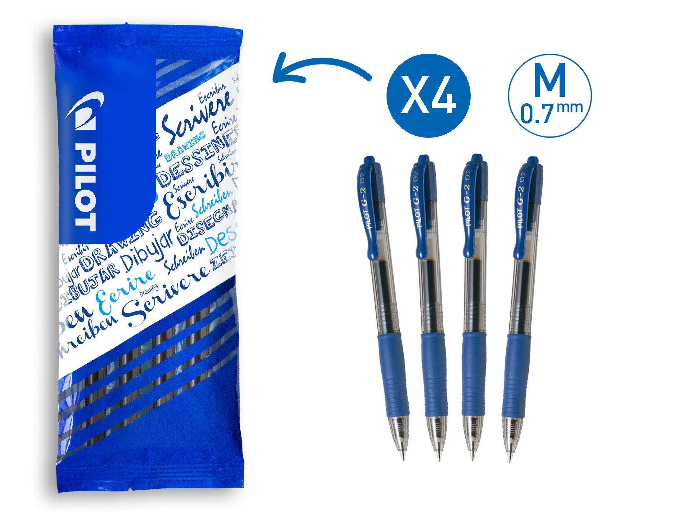 PILOT Gelschreiber Pilot Frixion Medium g2 0 7 mm gel pen - Pack of 4 - Blue