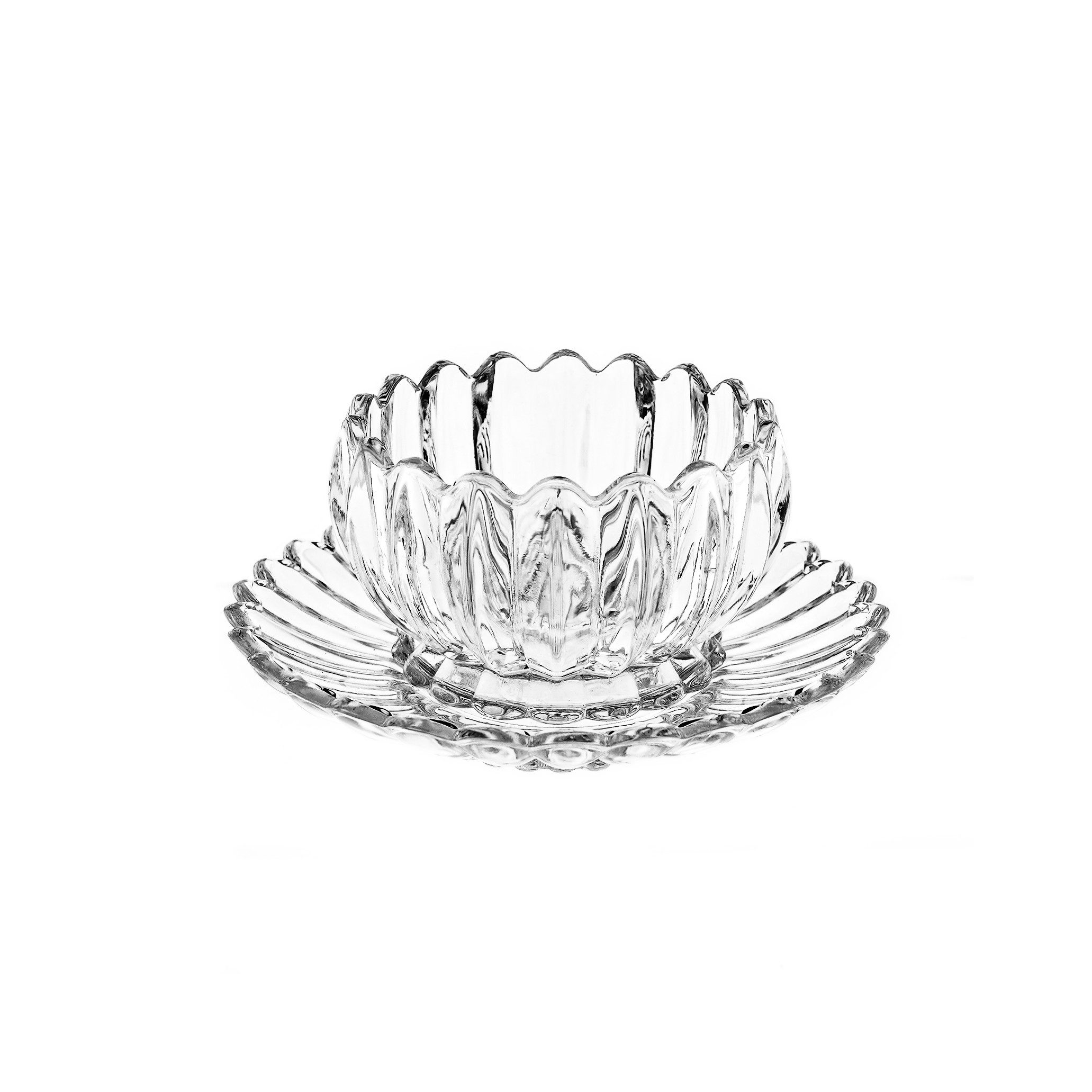 Dessertschale mit Unterteller, 12-teiliges Glasschalenset - Lotus Design