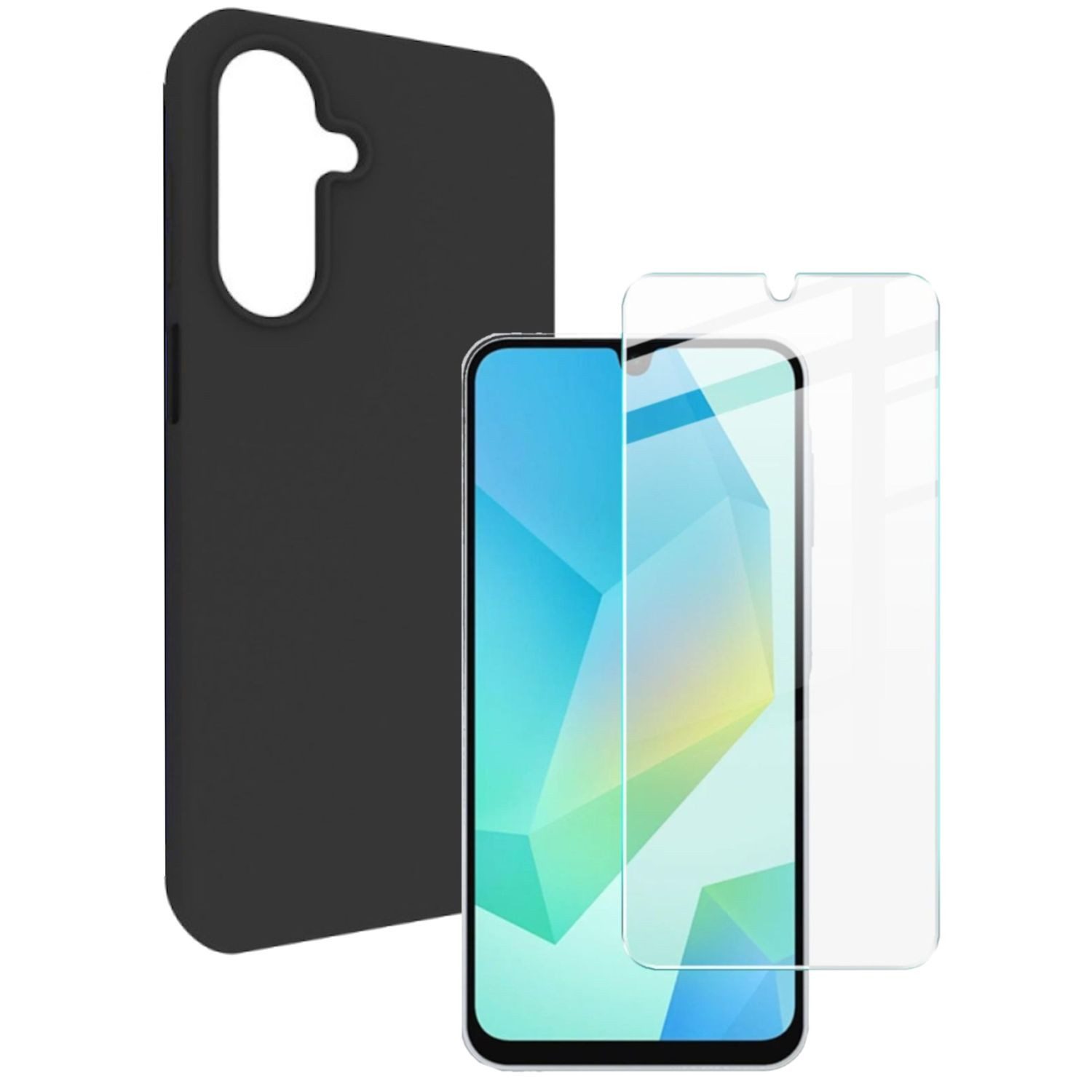 Wigento Handyhülle + Displayschutzglas für Samsung Galaxy A17 5G / 4G robust Silikon TPU, Produktset TPU Hülle mit Hart Glas