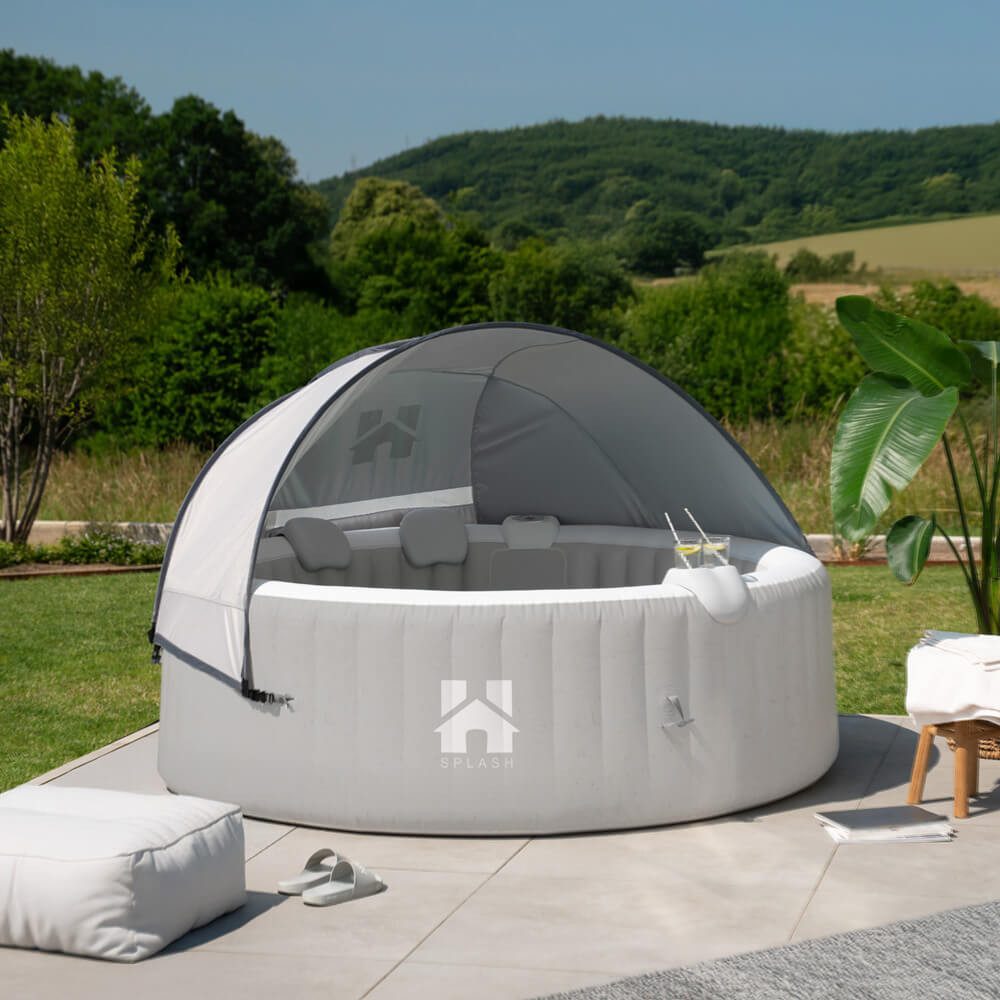 HOME DELUXE Whirlpool SPLASH inkl. Kissen, Getränkehalter und Sonnendach - Ø208 cm, aufblasbar per Knopfdruck - für bis zu 6 Personen, Outdoor Whirlpool