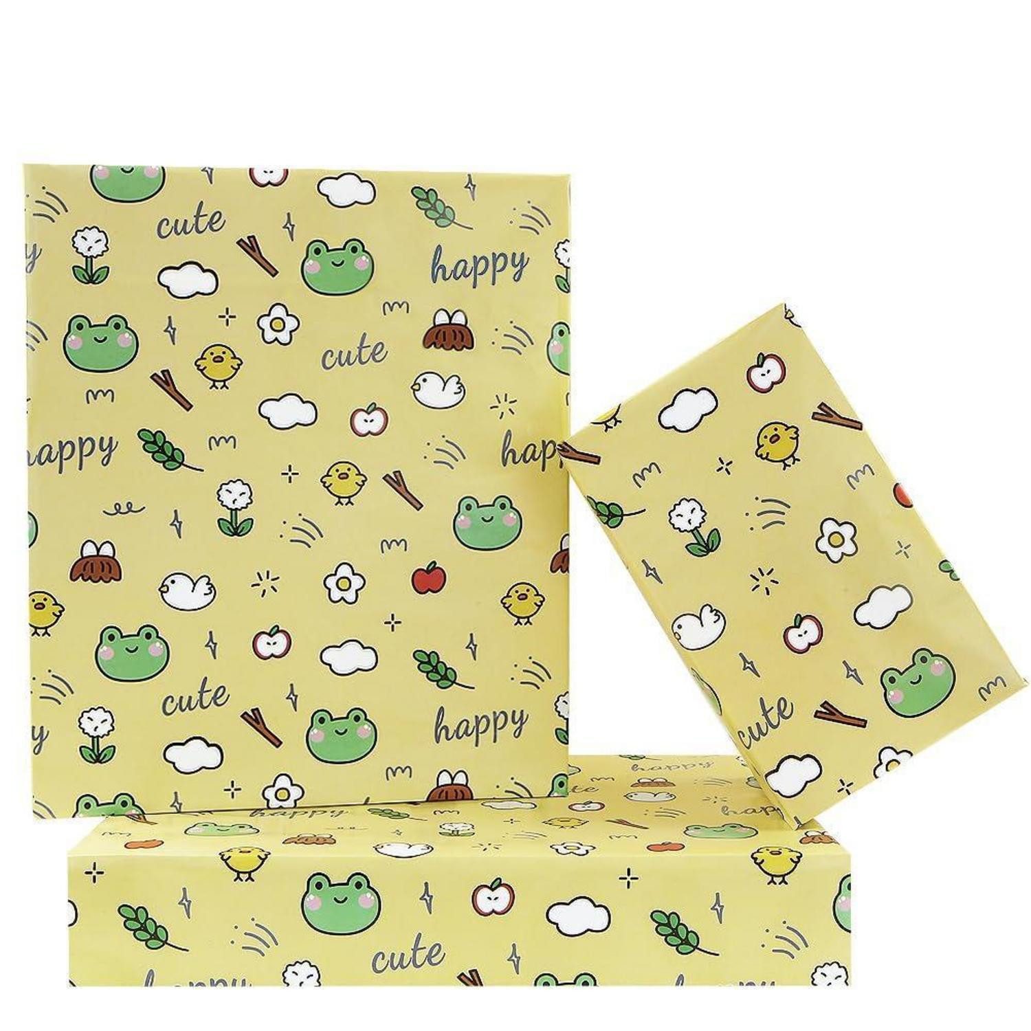LuxusKollektion Geschenkpapier Geschenkpapier 4 Blätter Frosch Design Gelb, (4St)