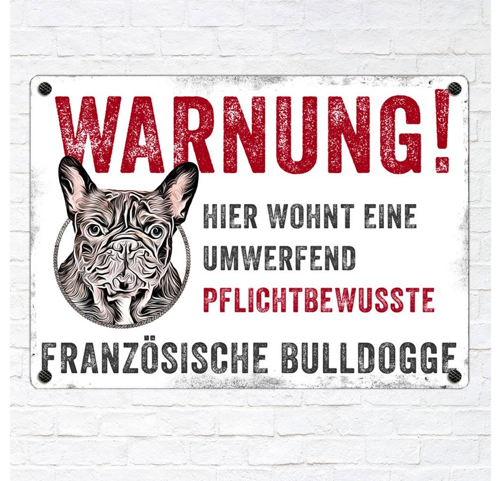 Thumbnail - Cadouri Warnschild Hundewarnschild FRANZÖSISCHE BULLDOGGE - Hinweisschild mit Hunderasse, (1 St., Metallschild mit vier ...
