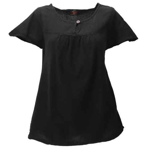 Guru-Shop Longbluse Boho Bluse, Blusenshirt, Sommerbluse - schwarz alternative Bekleidung
