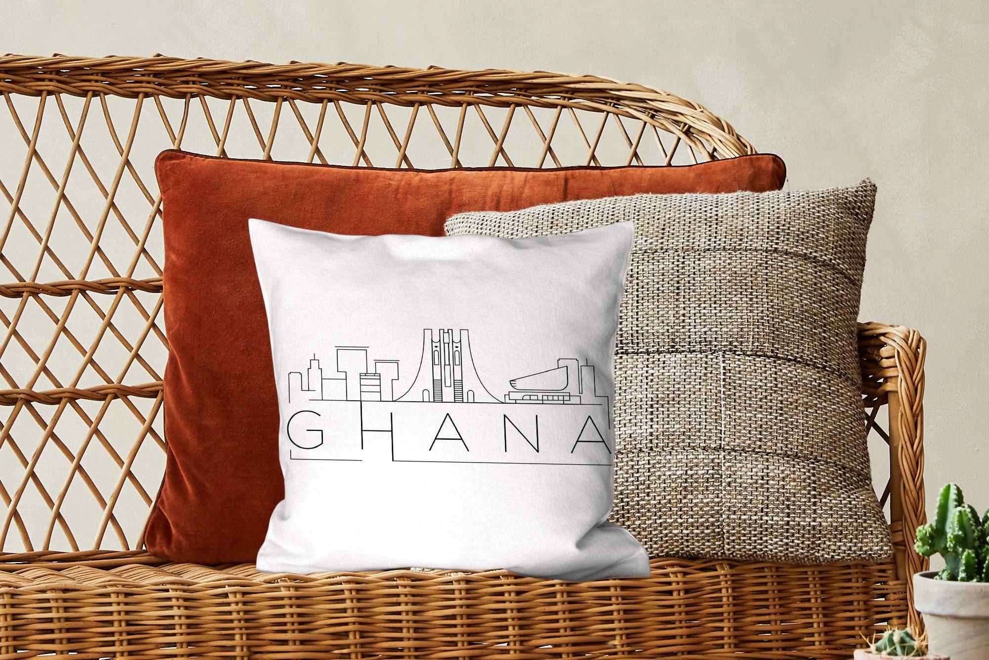 Skyline Deko, Zierkissen Schlafzimmer, Sofakissen weiß, Wohzimmer, MuchoWow "Ghana" für Dekokissen Füllung mit