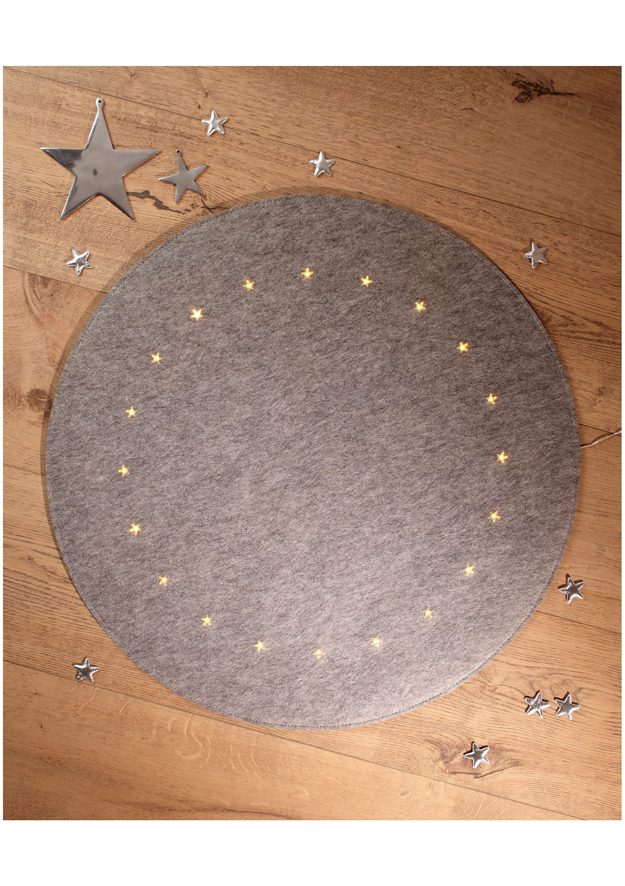 Star-Max Weihnachtsbaumdecke Filzoptik, Weihnachtsdeko, Ø 90 cm, LED-Beleuchtung Christbaumschmuck, grau mit