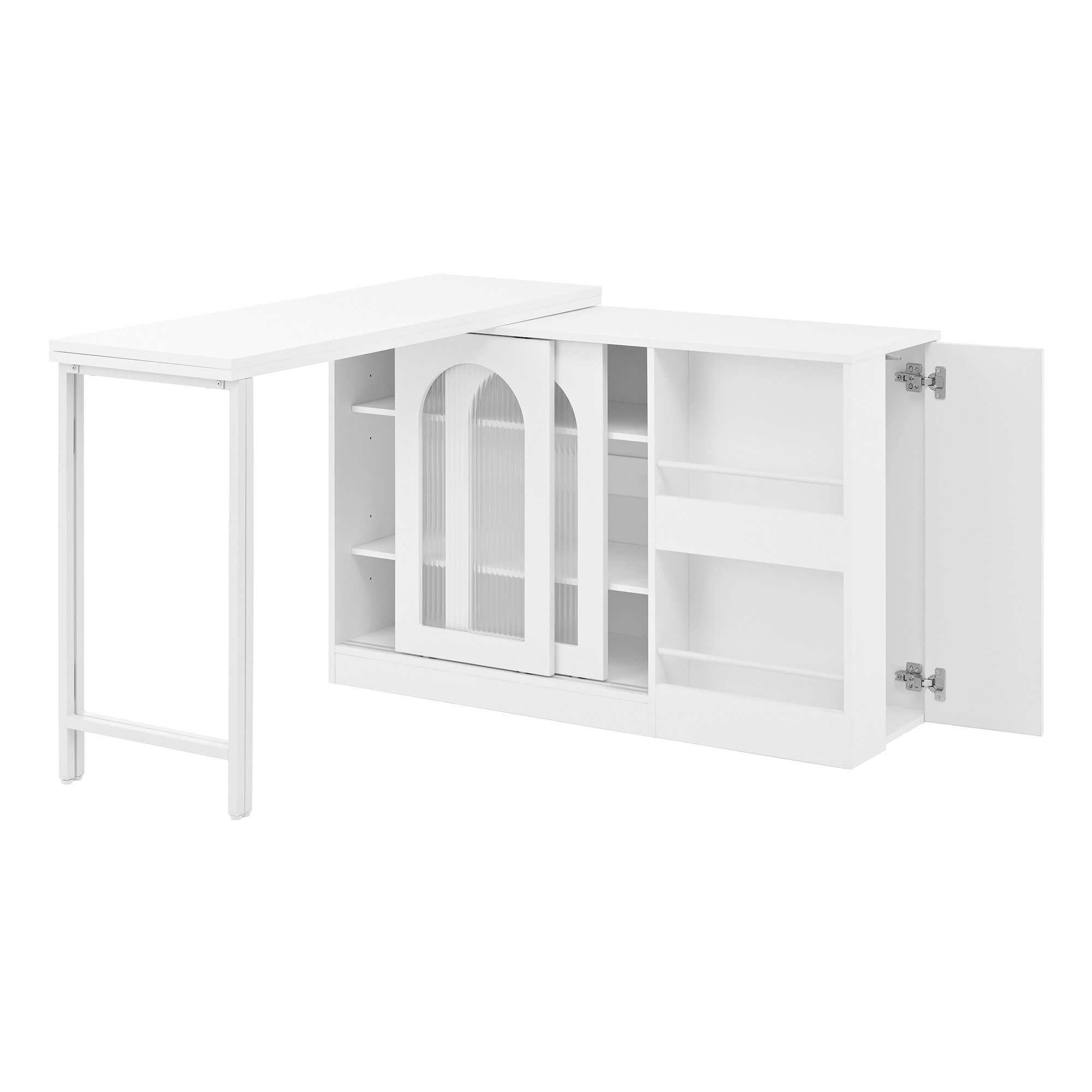Flieks Sideboard mit 360° drehbar Tisch und verstellbarer Einlegeböden 2-in-1 (2 St., klappbare Tischplatte T40-80 cm), erweiterbarer Esstisch & Mehrzweckschran – Bild 5 von 5