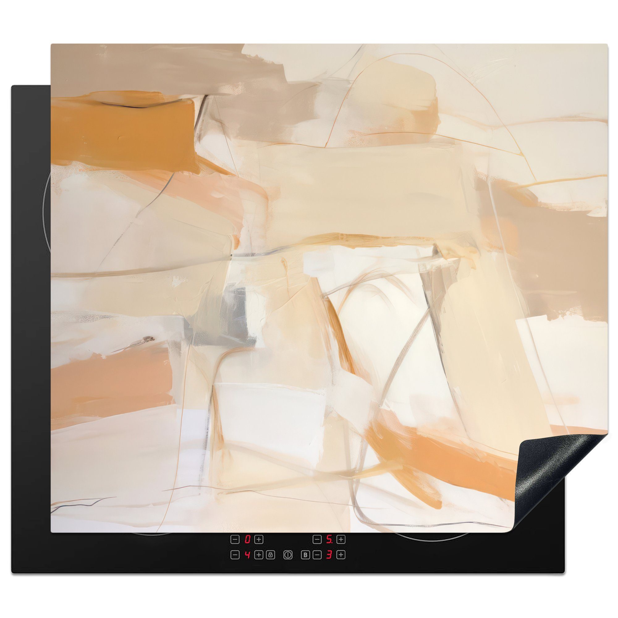 MuchoWow Herdblende-/Abdeckplatte Abstrakt - Beige - Orange - Kunst - Modern, Vinyl, (1 tlg), 60x52 cm, Mobile Arbeitsfläche nutzbar, Ceranfeldabdeckung
