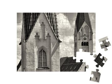 puzzleYOU Puzzle Kirche von Kaufbeuren in Bayern, schwarz-weiß, 48 Puzzleteile, puzzleYOU-Kollektionen