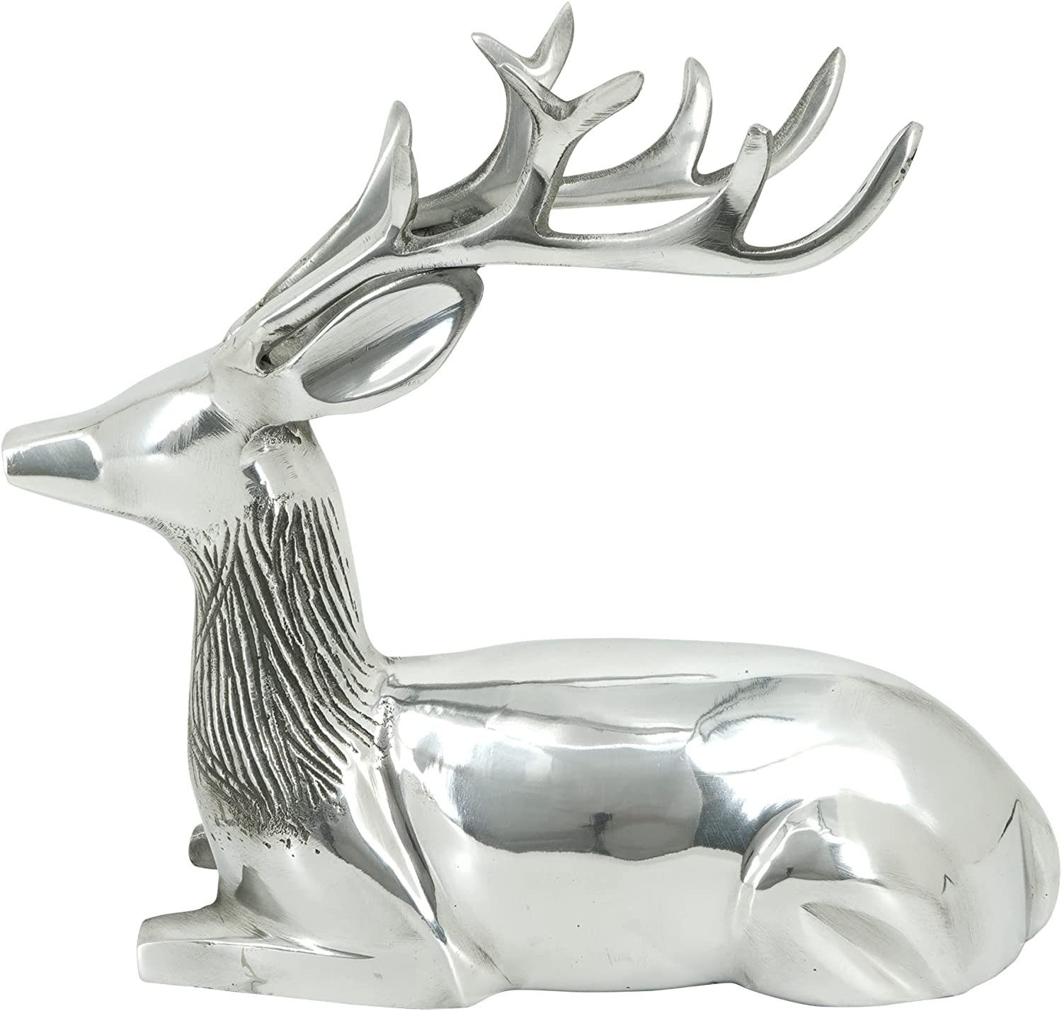 Dekofigur Deko Figur Skulptur Hirsch liegend 33x13x29cm Aluminium Silber