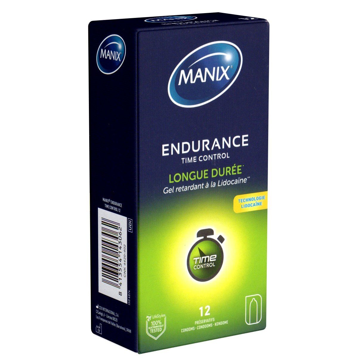Manix Kondome ENDURANCE TimeControl - Longue Durée (aktverlängernd) Packung mit, 12 St., Kondome für genussvollen Verkehr mit voller Standfestigkeit, aktverlängernde Kondome mit Benzokain