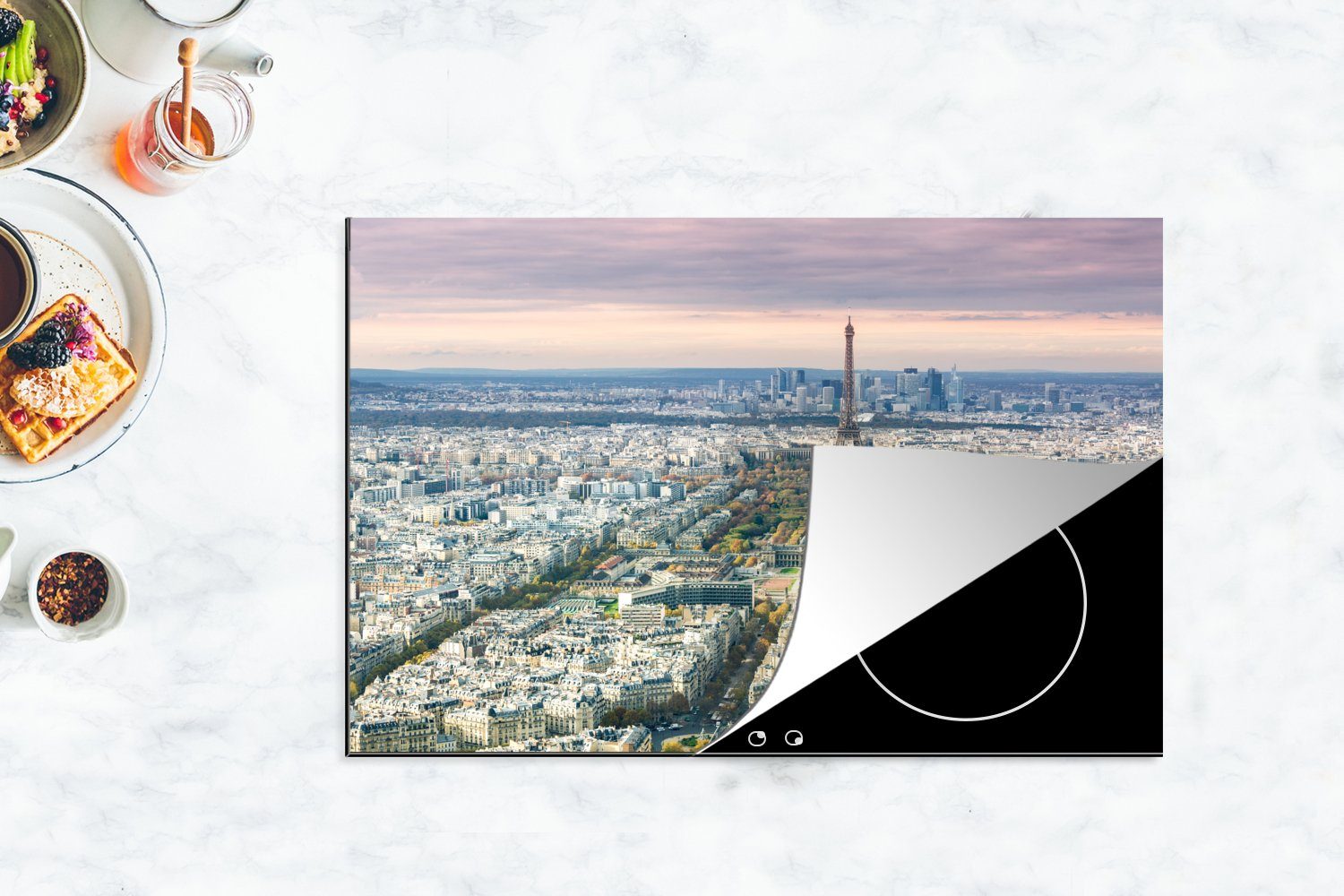MuchoWow Herdblende-/Abdeckplatte Paris - Eiffelturm cm, 81x52 (1 tlg), Vinyl, Ceranfeldabdeckung Stadt, küche, für - die Schutz Induktionskochfeld