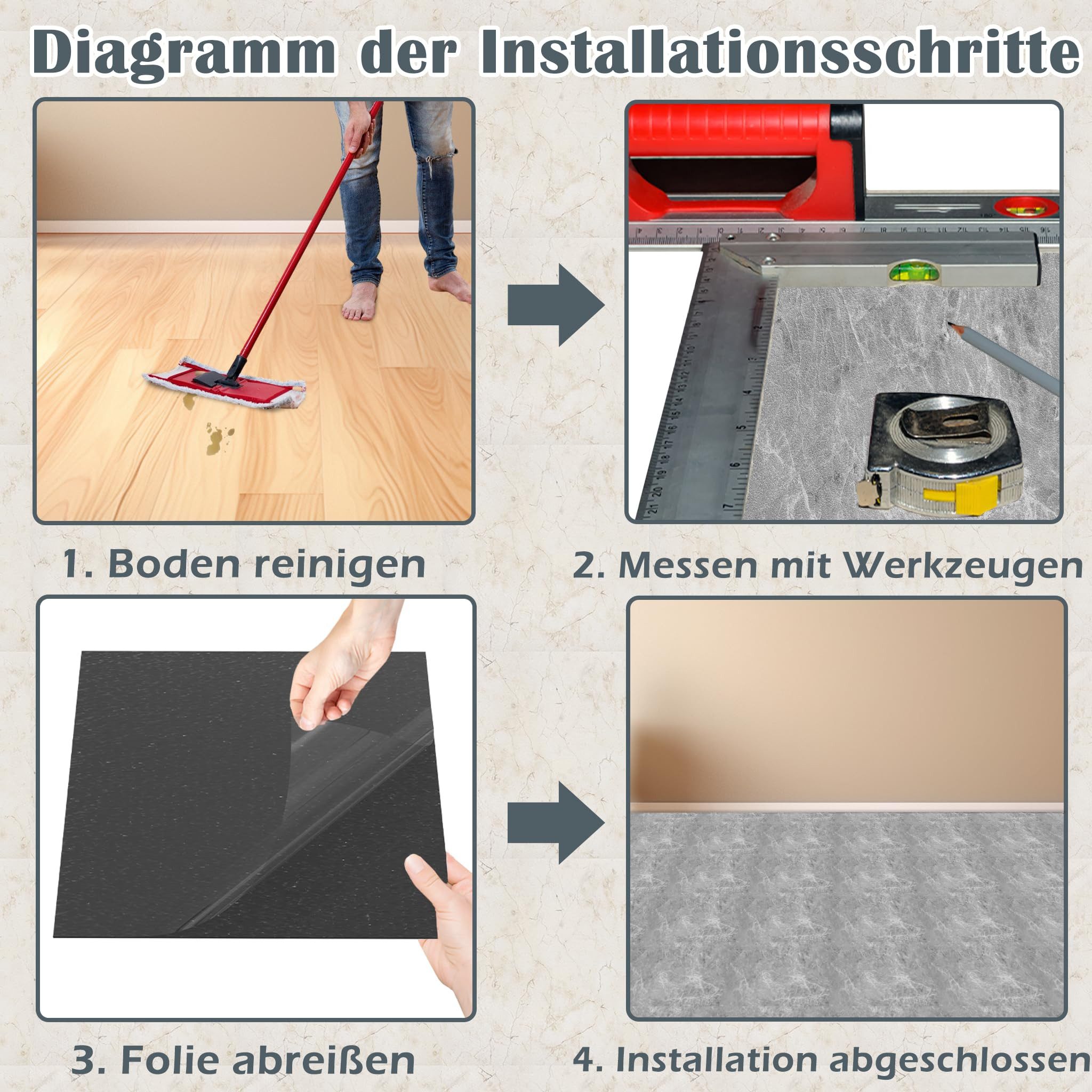 FIVMEN Vinylboden PVC Bodenbelag Selbstklebend Vinylboden Bodenfliesen 30cm×30cm, 27 Stück, 2.51m², Fliesenaufkleber Rutschfeste Venylbodenbelag für Schlafzimme – Bild 5 von 5