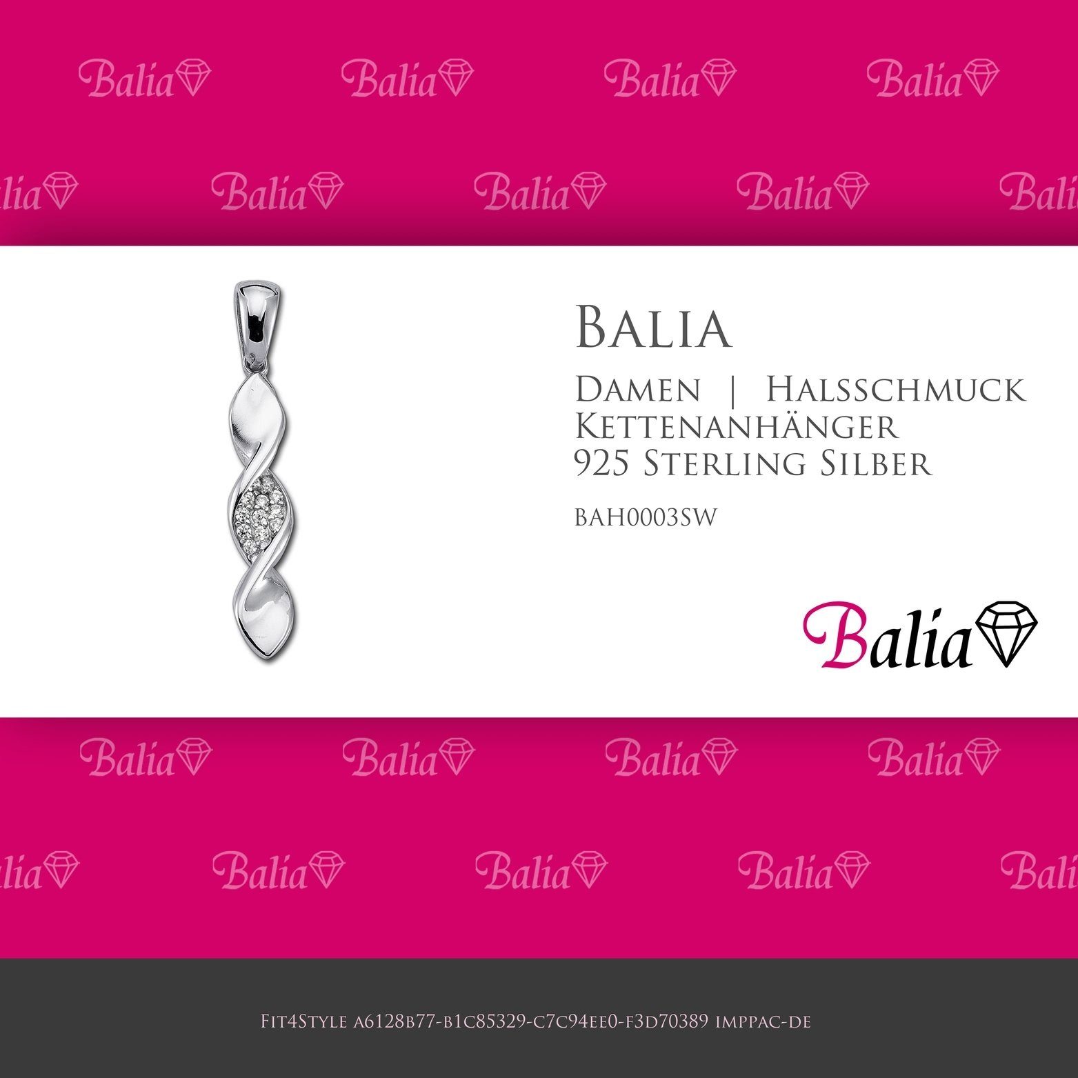 Balia Kettenanhänger Balia Damen Kettenanhänger ca. 3,5cm, für Sterling 925, Silber Kettenanhänger (Zopf) 925