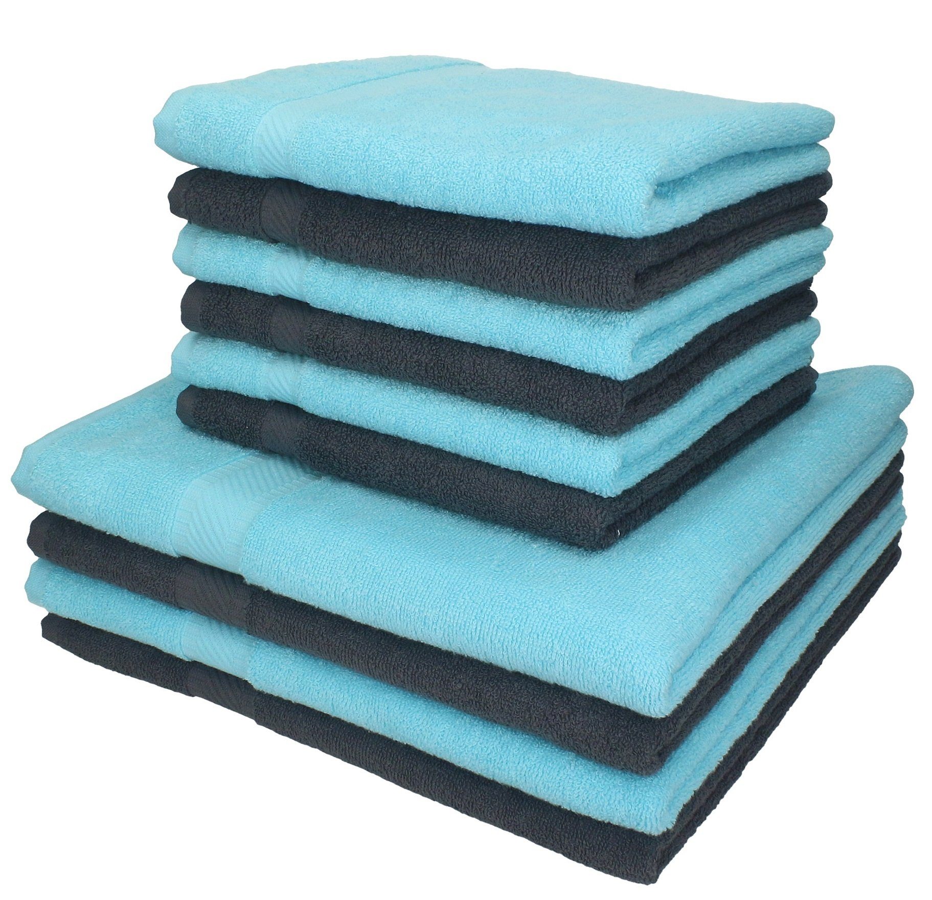 Betz Handtuch Set 10-TLG. Handtuch-Set Palermo Farbe anthrazit und türkis, 100% Baumwolle (Set, 10-St)