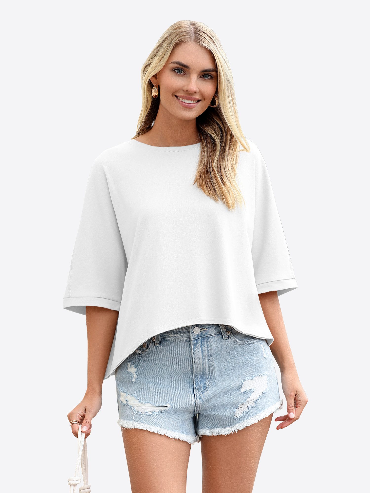 Imily Bela T-Shirt Damen Oversized Cropped Shirt Rundhals Casual Oberteil ( günstig online kaufen