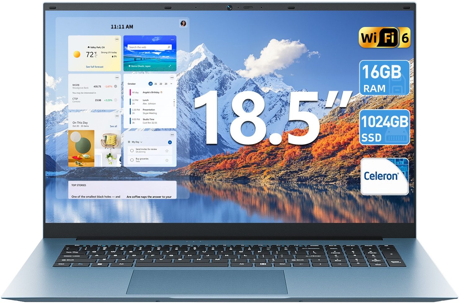 MENGHU 18,5-Zoll FHD Laptop, 16GB RAM 1TB SSD, Sicherheitsschloss, RJ45, HDMI Notebook (Intel Celeron N5095, 16 GB, 1024 GB SSD, 4-core CPU)