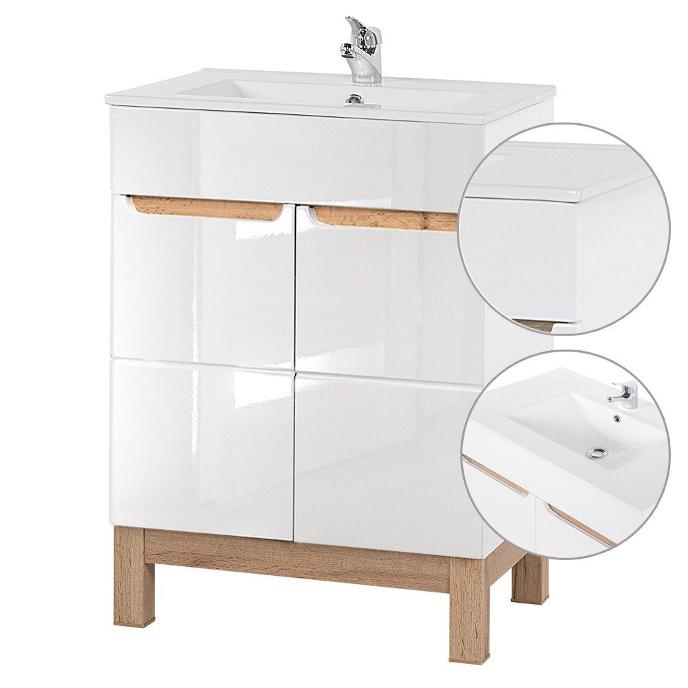 Lomadox Waschtisch SOLNA-56, inkl. 61cm Keramikbecken Hochglanz weiß mit Wo günstig online kaufen