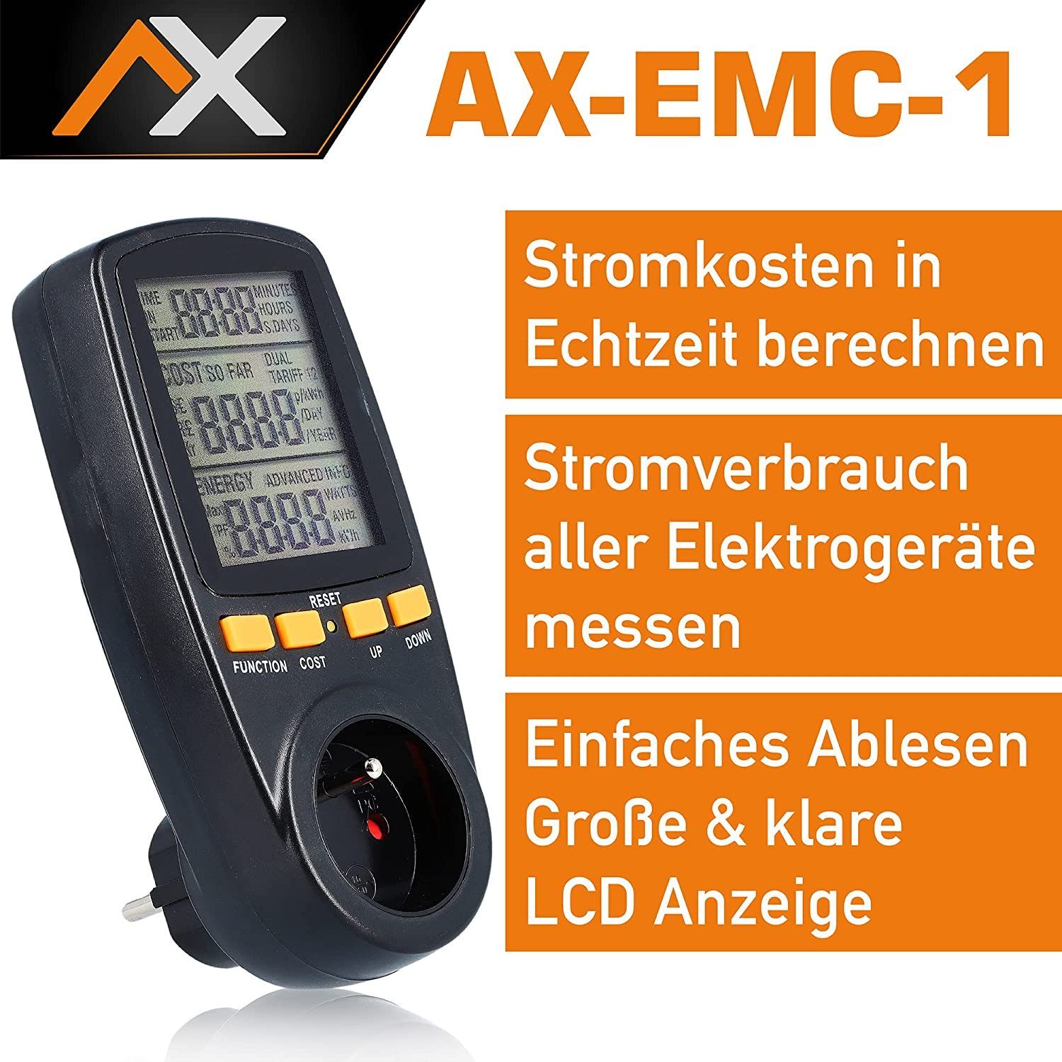 mit Strommessgerät Display, Strommessgerät - - Energiekostenmessgerät Stromverbrauchsmesser AX EMC-1 Stromzähler