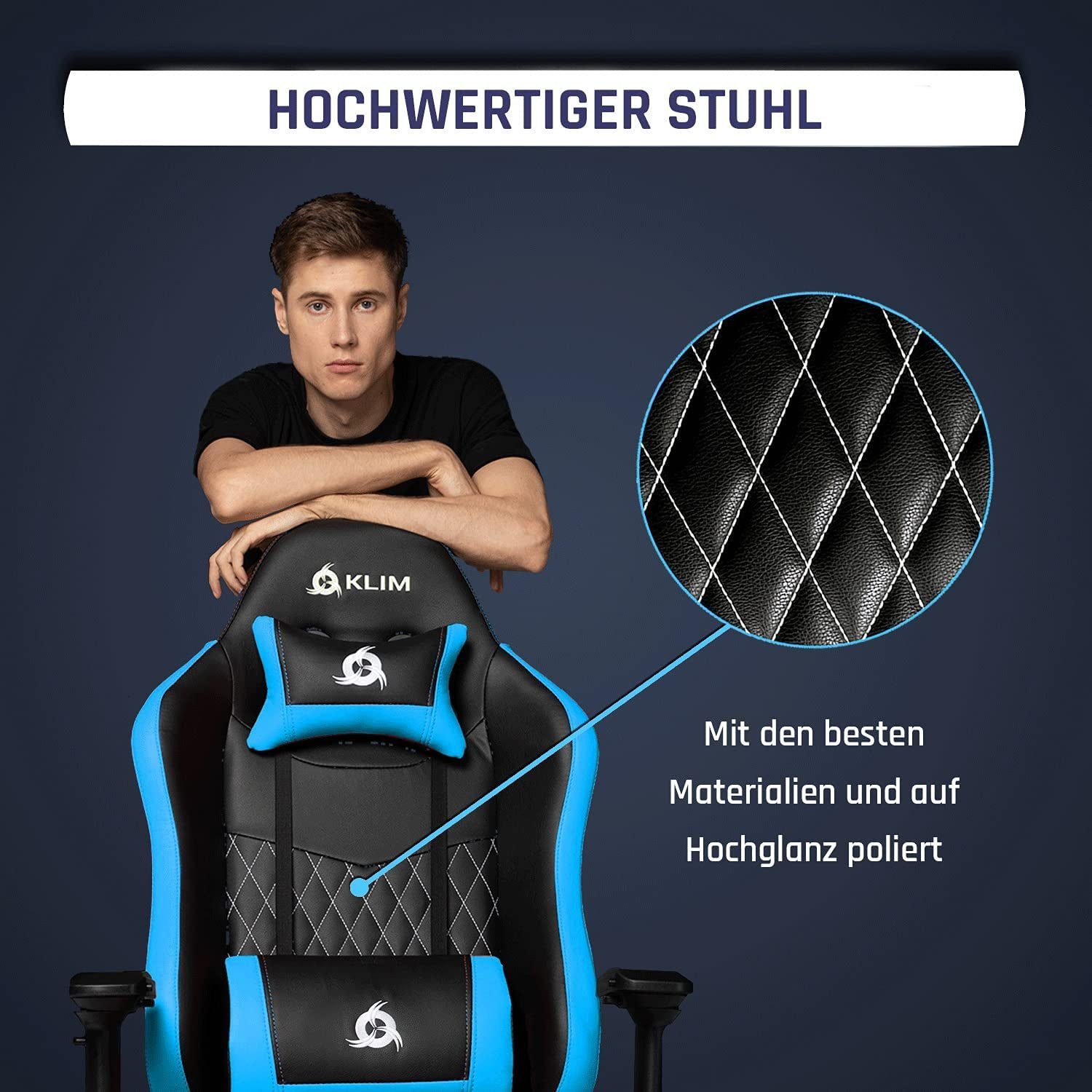 Gaming Chair Stylischer Qualität, Esports Stuhl,  Ergonomischer Gaming KLIM Arbeitszimmer Hochwertige Stuhl, Blau fürs Stuhl