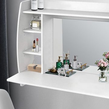 ML-DESIGN Schminktisch Frisiertisch Kosmetiktisch Make-up Tisch, Weiß mit Hocker Spiegel 6 Ablagefächern 110x75x485cm Modern