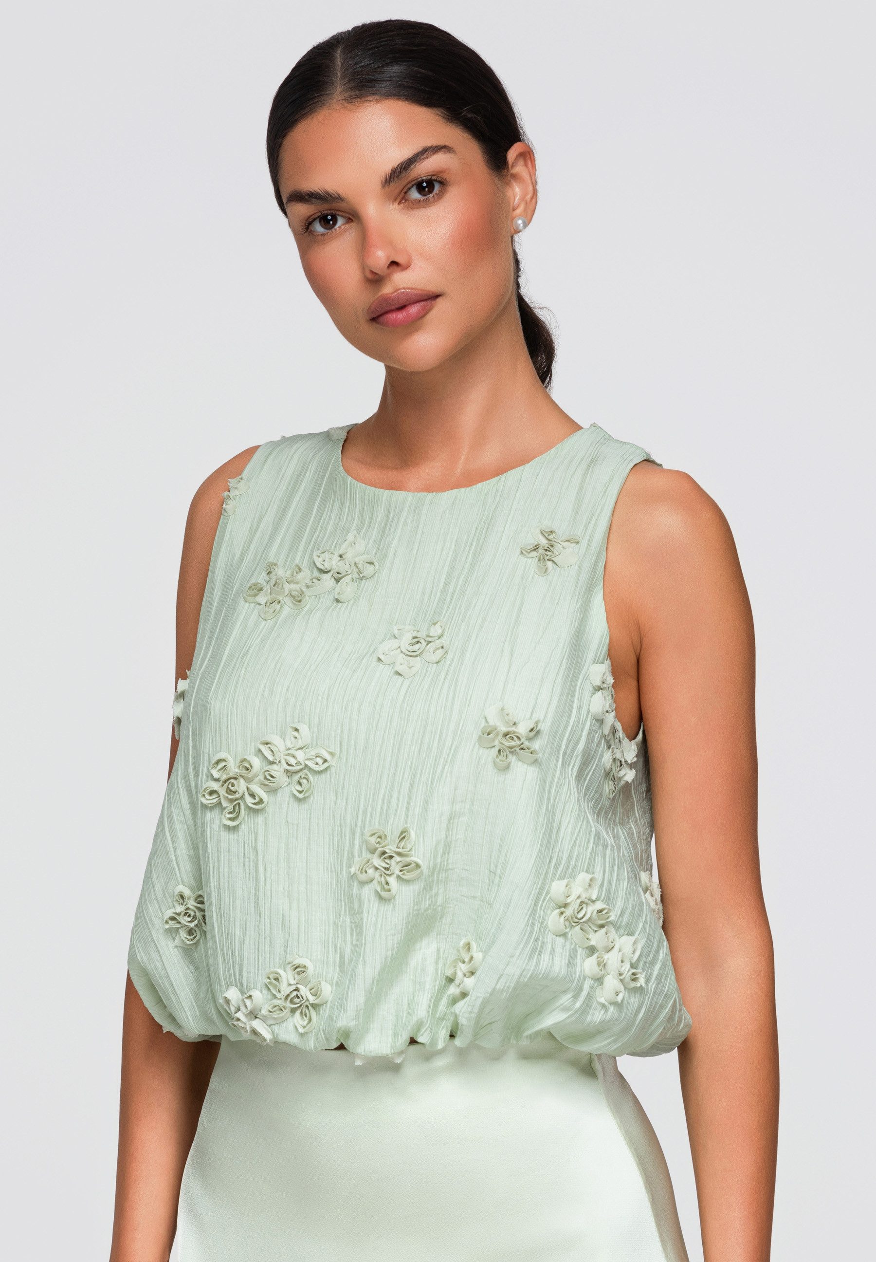 OMBRE Blusentop Damen Blusentop mit floralem Design Grün M (kein Set, 1-tlg)