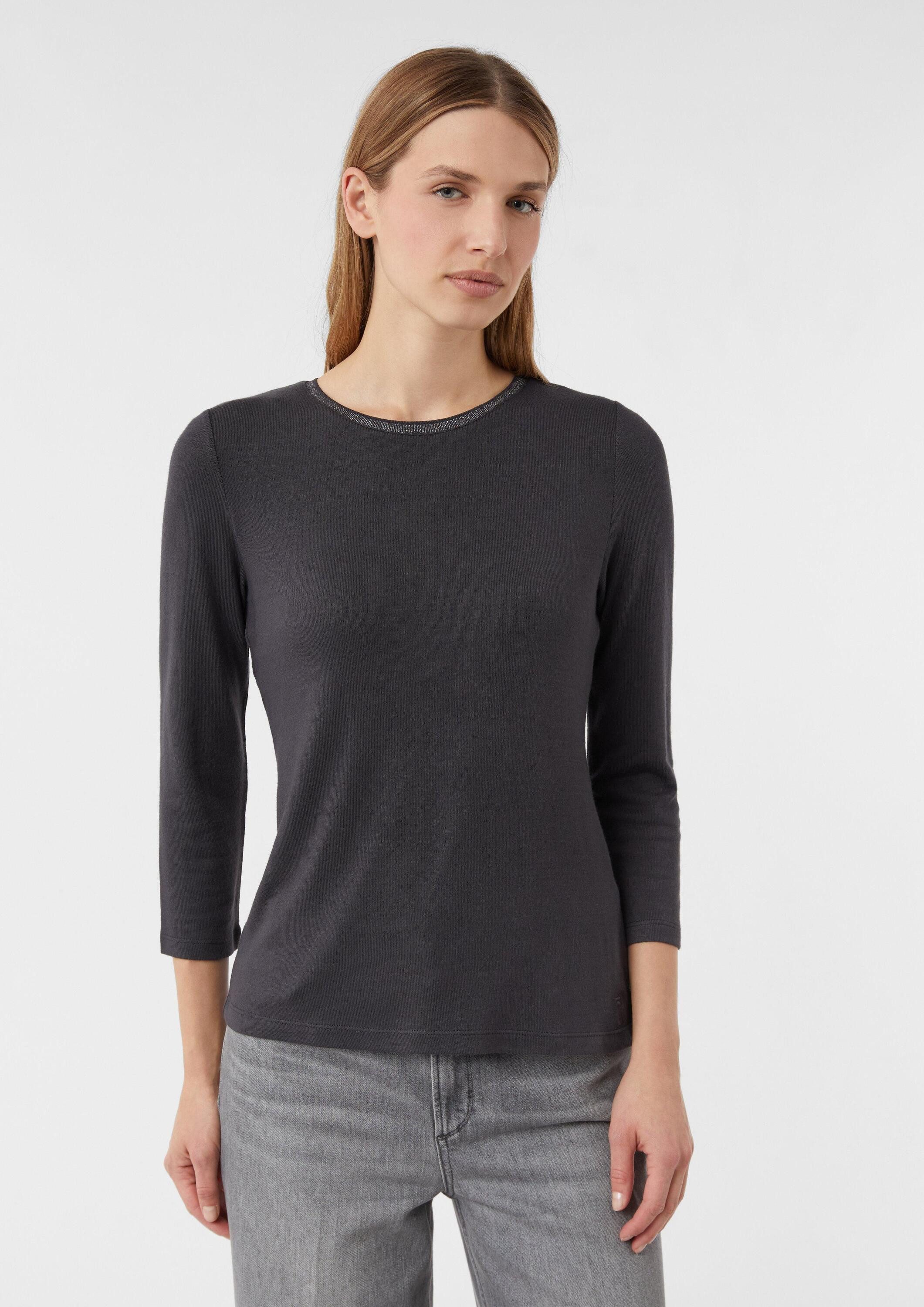 comma Langarmshirt T-Shirt Feines Jerseyshirt mit Glitzer-Detail am Ausschn günstig online kaufen